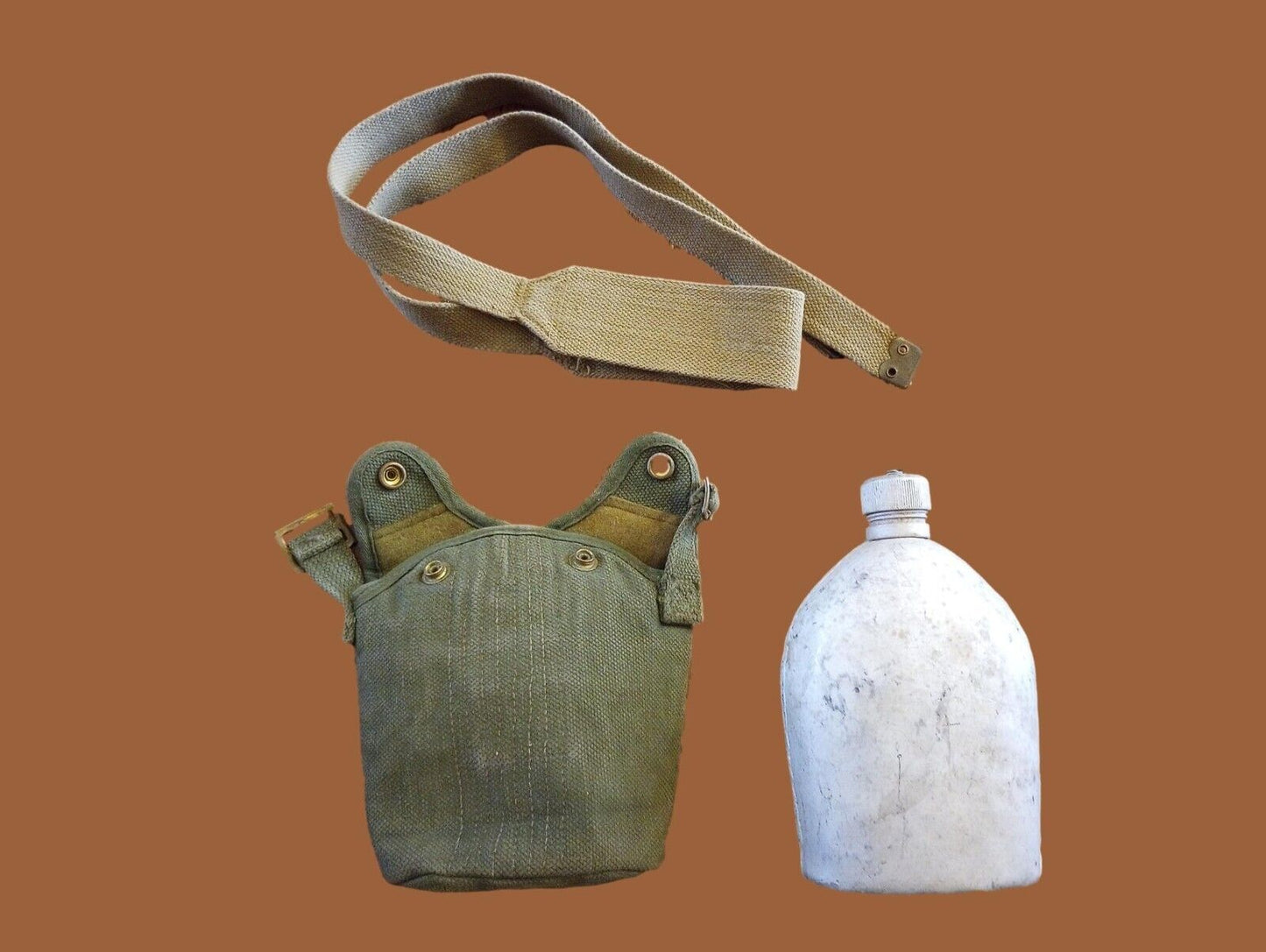 Vintage Military Canteen With Shoulder Strap And Cover Original Surplus