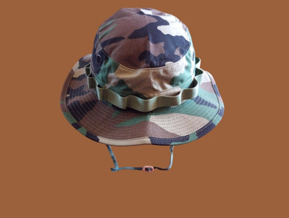 U.S Military Woodland Camouflage Boonie Hat Rip-Stop Sun Hot Weather U.S.A Made