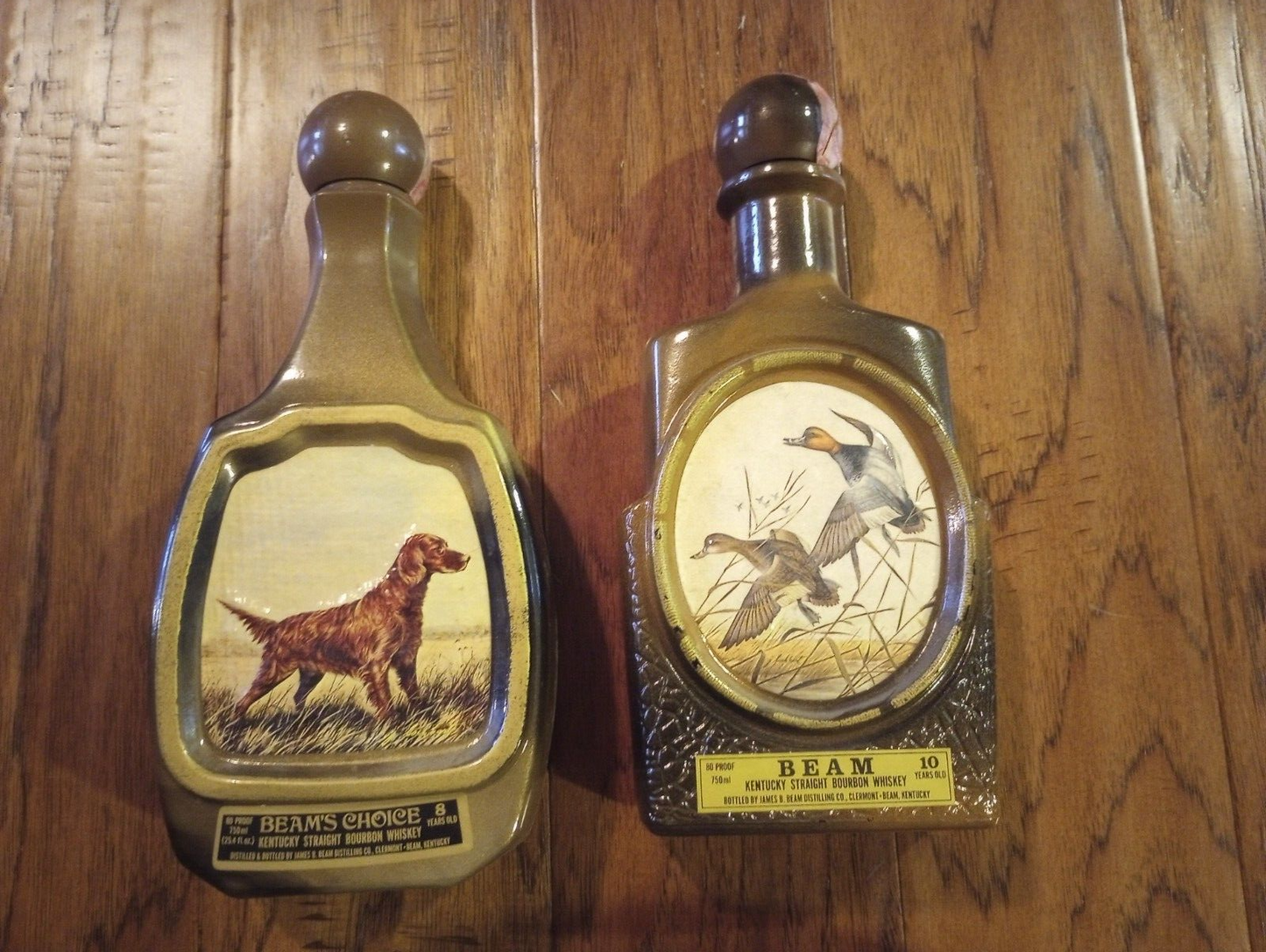 Two Vintage Beams Whiskey Bottles James Lockhart Decanter Empty  Vol XII & XVI