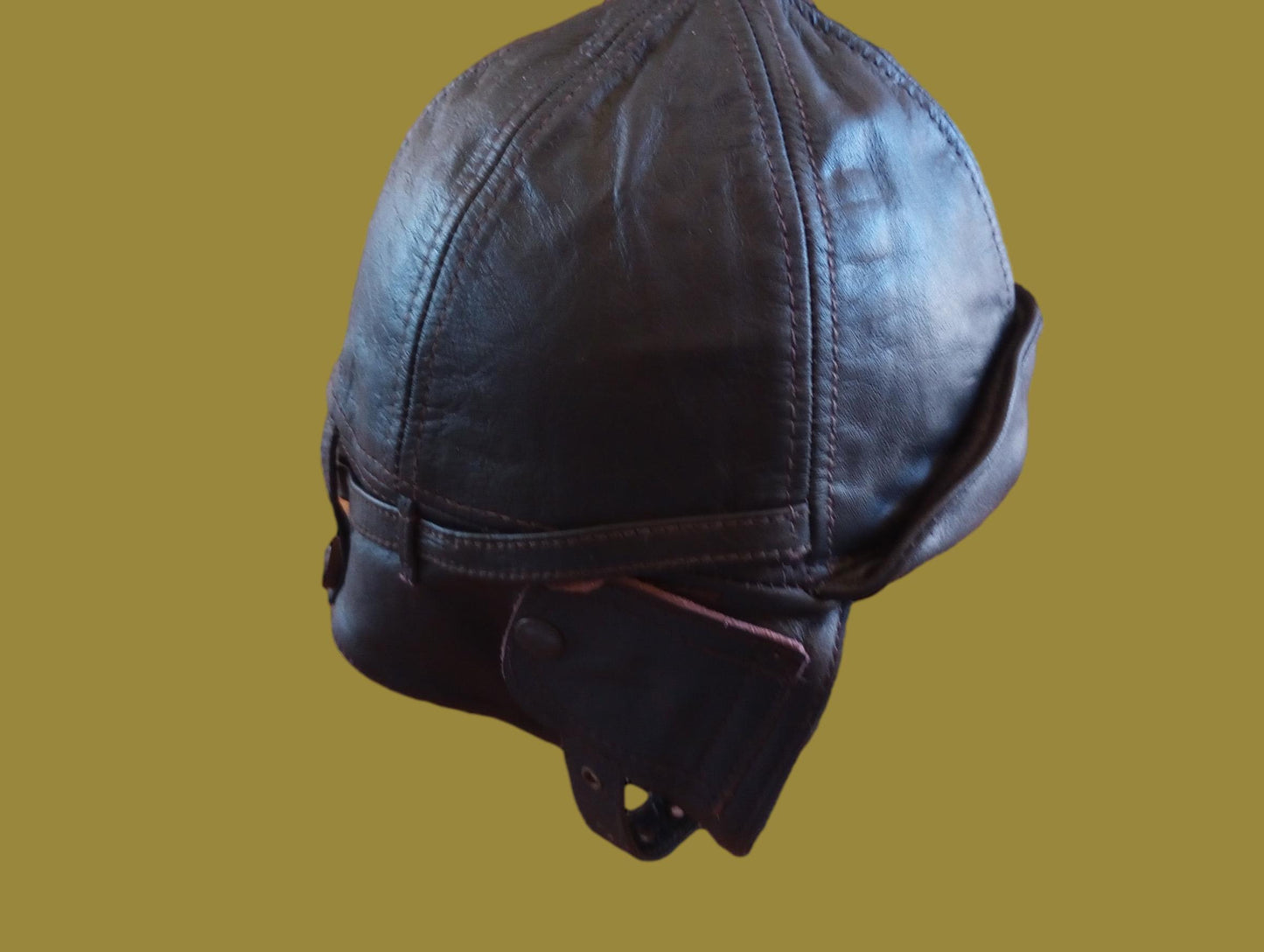 LEATHER AVIATOR HELMET CAP WWII GERMAN BROWN NEW REPRODUCTION LARGE