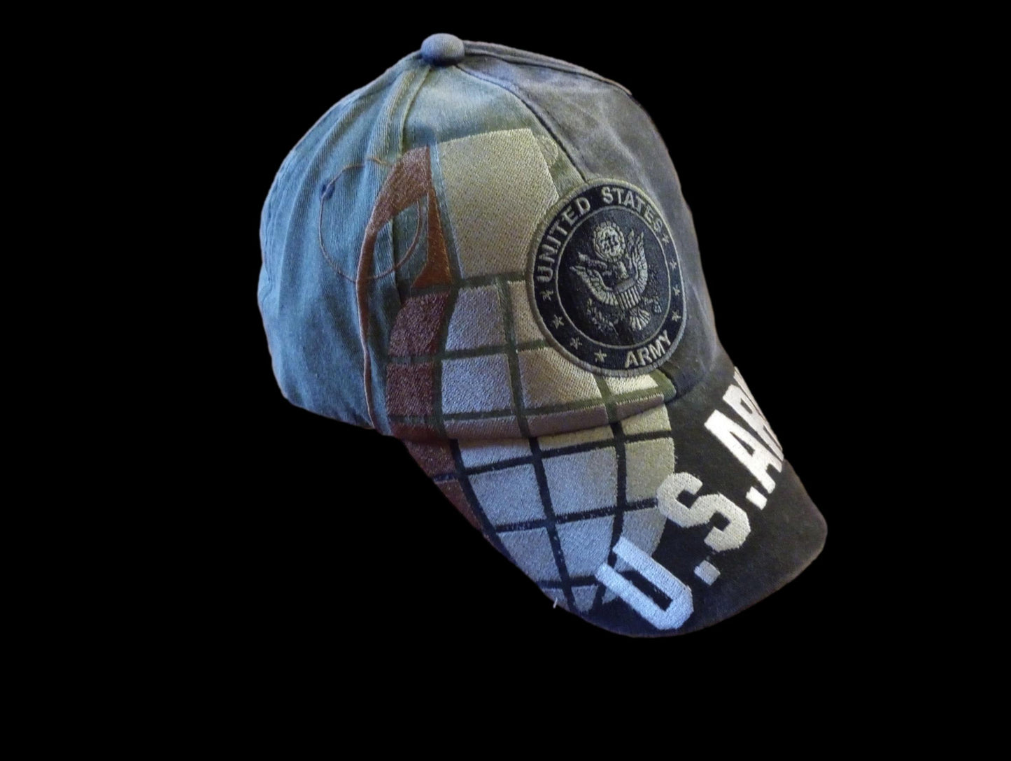 U.S MILITARY ARMY GRENADE HAT BALL CAP EMBROIDERED GRENADE ON FRONT U.S FLAG