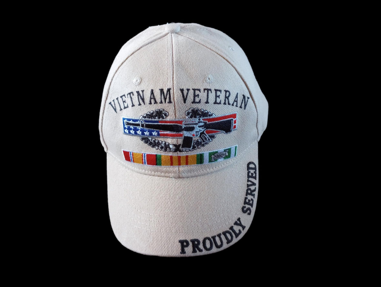 U.S MILITARY VIETNAM VETERAN HAT KHAKI BALL CAP VIETNAM SERVICE RIBBONS