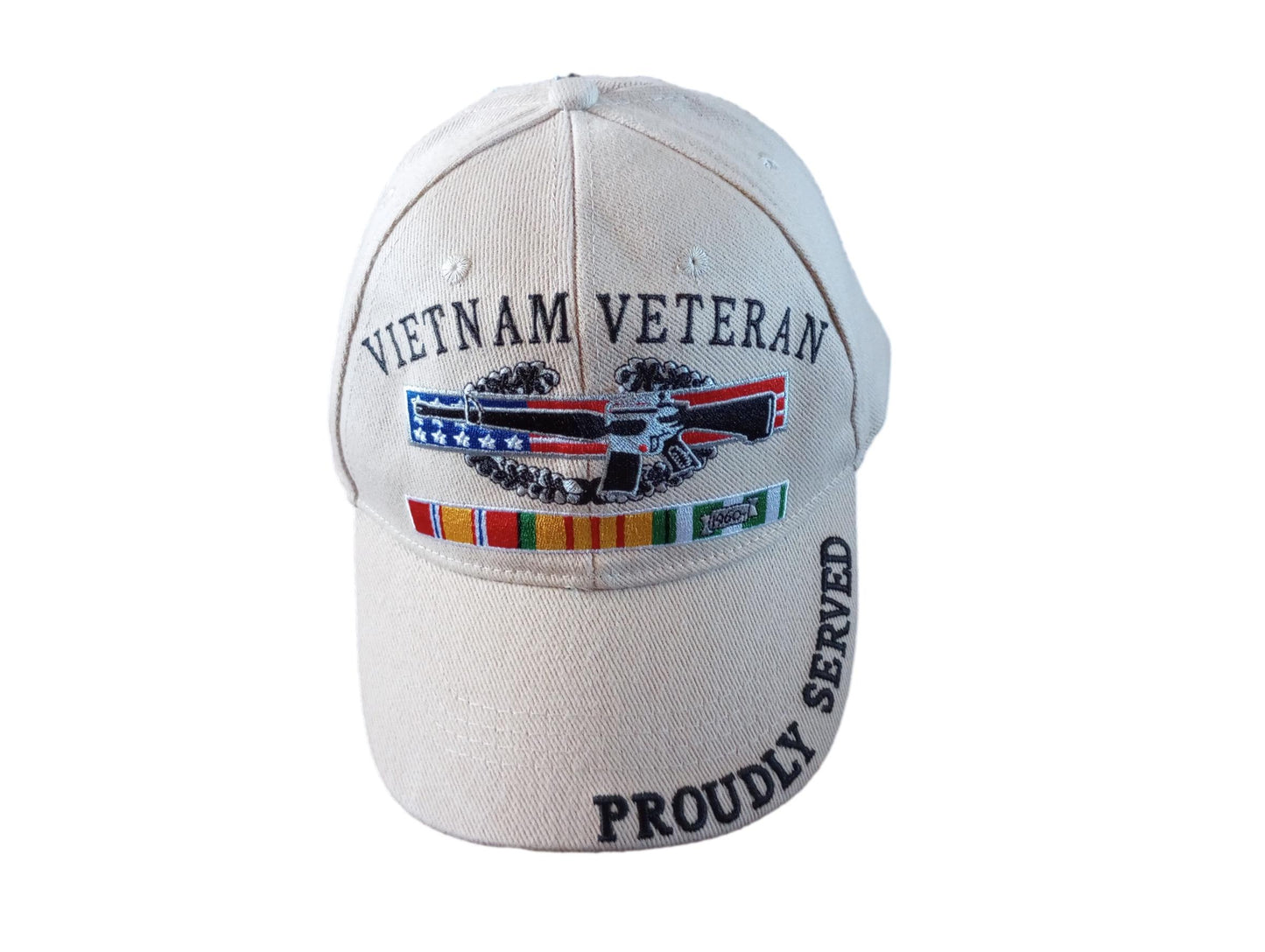 U.S MILITARY VIETNAM VETERAN HAT KHAKI BALL CAP VIETNAM SERVICE RIBBONS