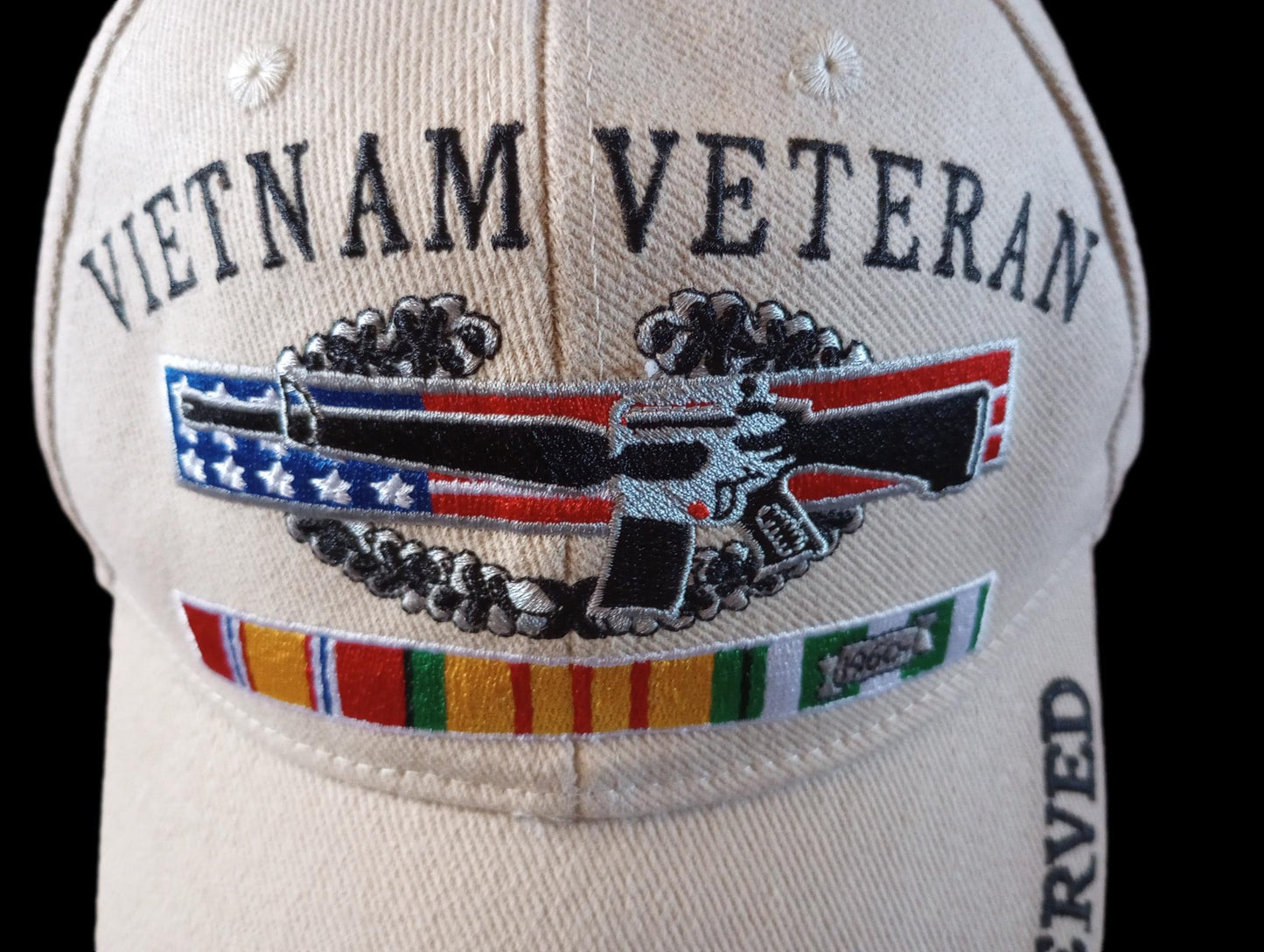 U.S MILITARY VIETNAM VETERAN HAT KHAKI BALL CAP VIETNAM SERVICE RIBBONS