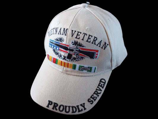 U.S MILITARY VIETNAM VETERAN HAT KHAKI BALL CAP VIETNAM SERVICE RIBBONS