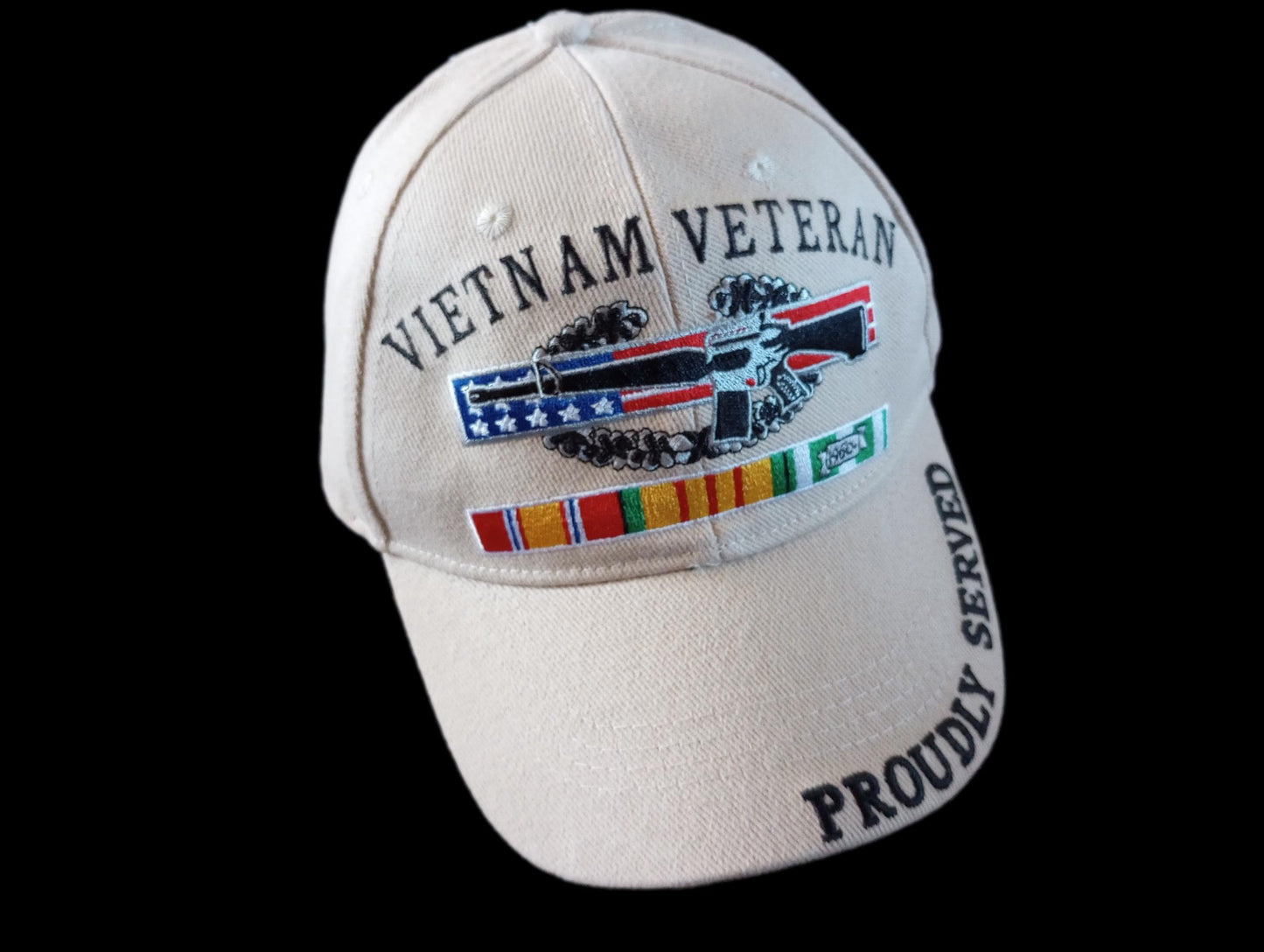 U.S MILITARY VIETNAM VETERAN HAT KHAKI BALL CAP VIETNAM SERVICE RIBBONS