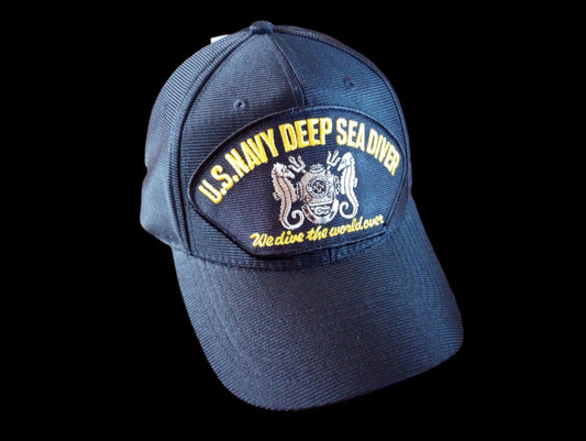 U.S NAVY DEEP SEA DIVER HAT WE DIVE THE WORLD OVER OFFICIAL BALL CAP U.S.A. MADE