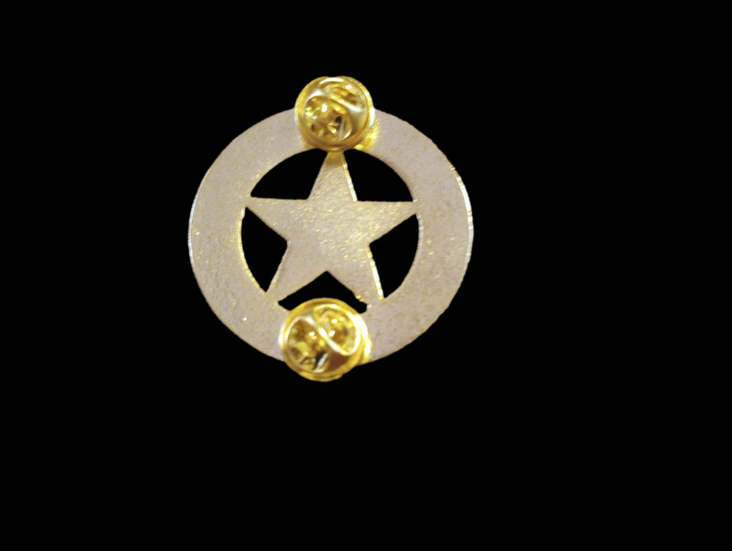 TEXAS RANGERS NOVELTY BADGE OLD WEST GOLD STAR PINBACK 1 5/8"