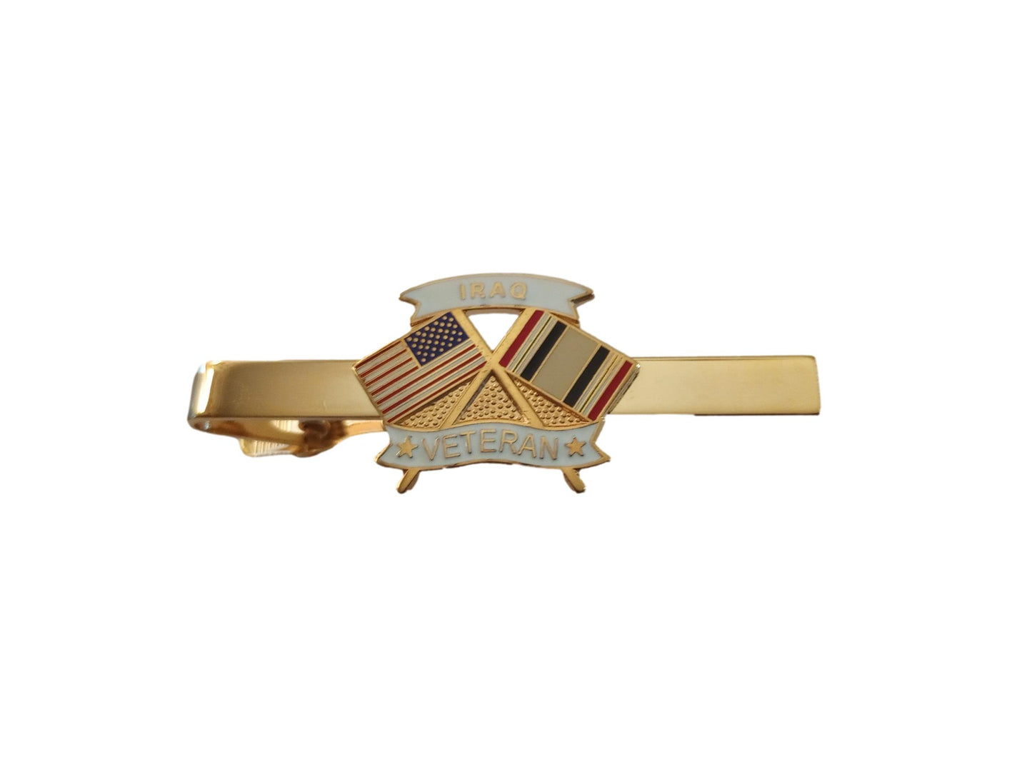 U.S MILITARY IRAQ VETERAN TIE BAR OR TIE TAC CLIP ON TYPE U.S.A MADE U.S FLAG