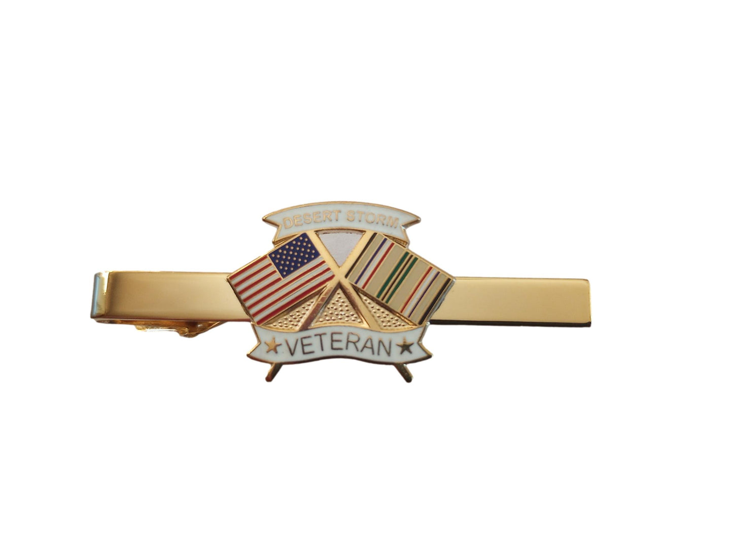 U.S MILITARY DESERT STORM VETERAN TIE BAR OR TIE TAC CLIP ON TYPE U.S.A MADE