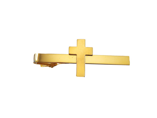 GOLD CHRISTIAN CROSS TIE BAR TIE TAC CHAPLAIN CROSS U.S.A MADE CLIP ON STYLE