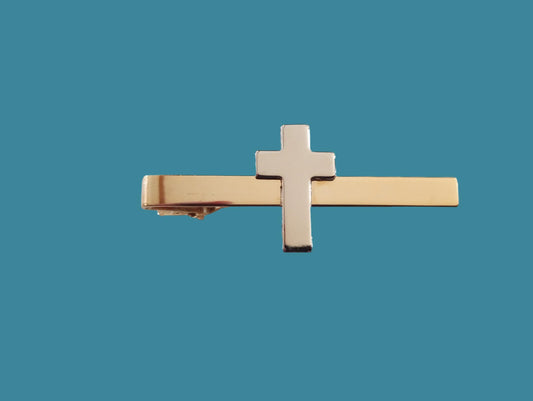 SILVER CHRISTIAN CROSS TIE BAR TIE TAC CHAPLAIN CROSS U.S.A MADE CLIP ON STYLE