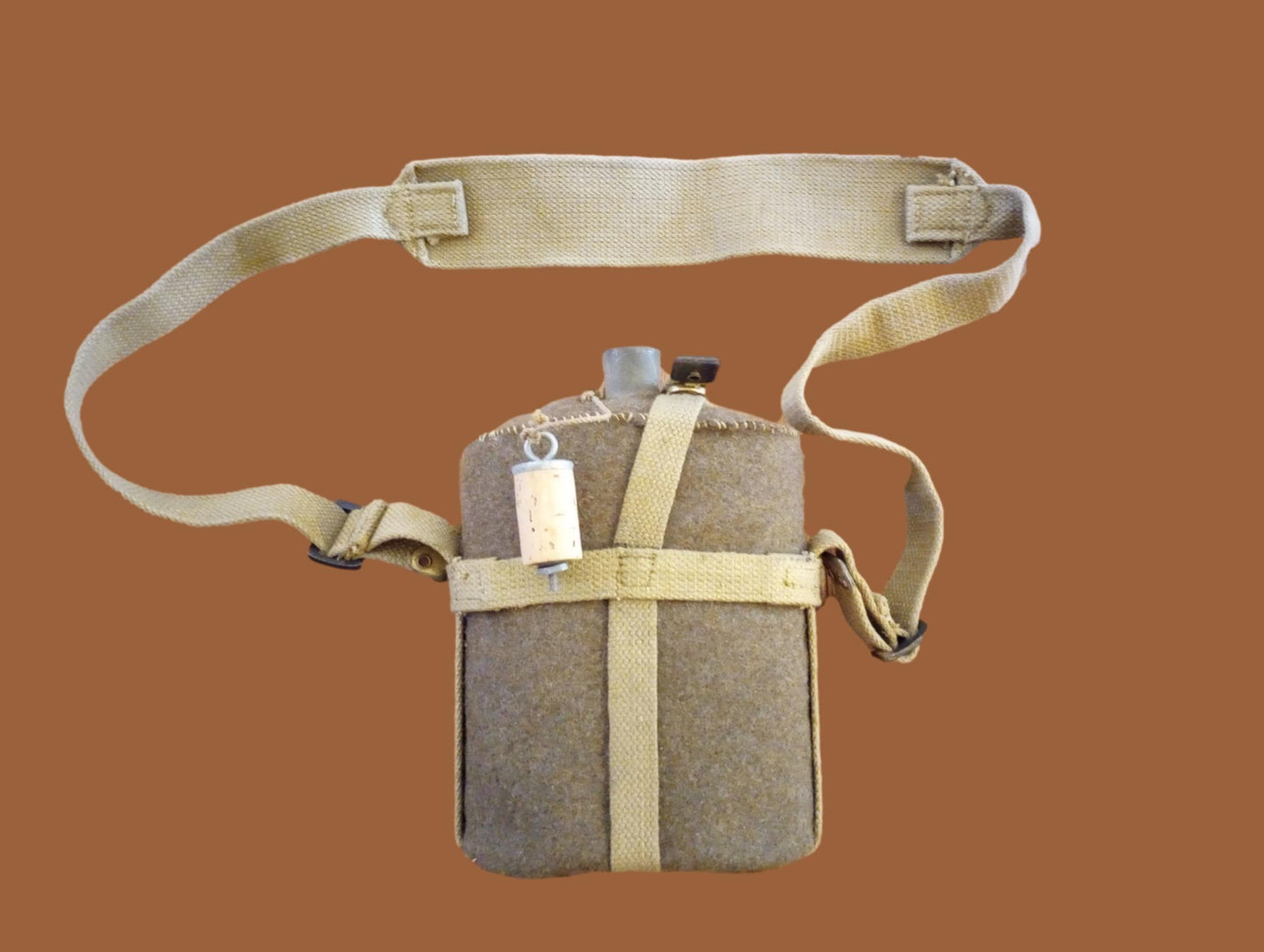 WWII BRITISH MILITARY ISSUE P-37 CANTEEN WITH COVER AND SHOULDER STRAP 1954