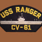 U.S NAVY SHIP HAT PATCH. USS RANGER CV-61 SHIP PATCH U.S.A MADE NAVY CARRIER