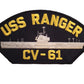 U.S NAVY SHIP HAT PATCH. USS RANGER CV-61 SHIP PATCH U.S.A MADE NAVY CARRIER