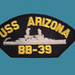 USS ARIZONA BB-39 U.S MILITARY NAVY SHIP HAT PATCH U.S.A MADE HEAT TRANSFER