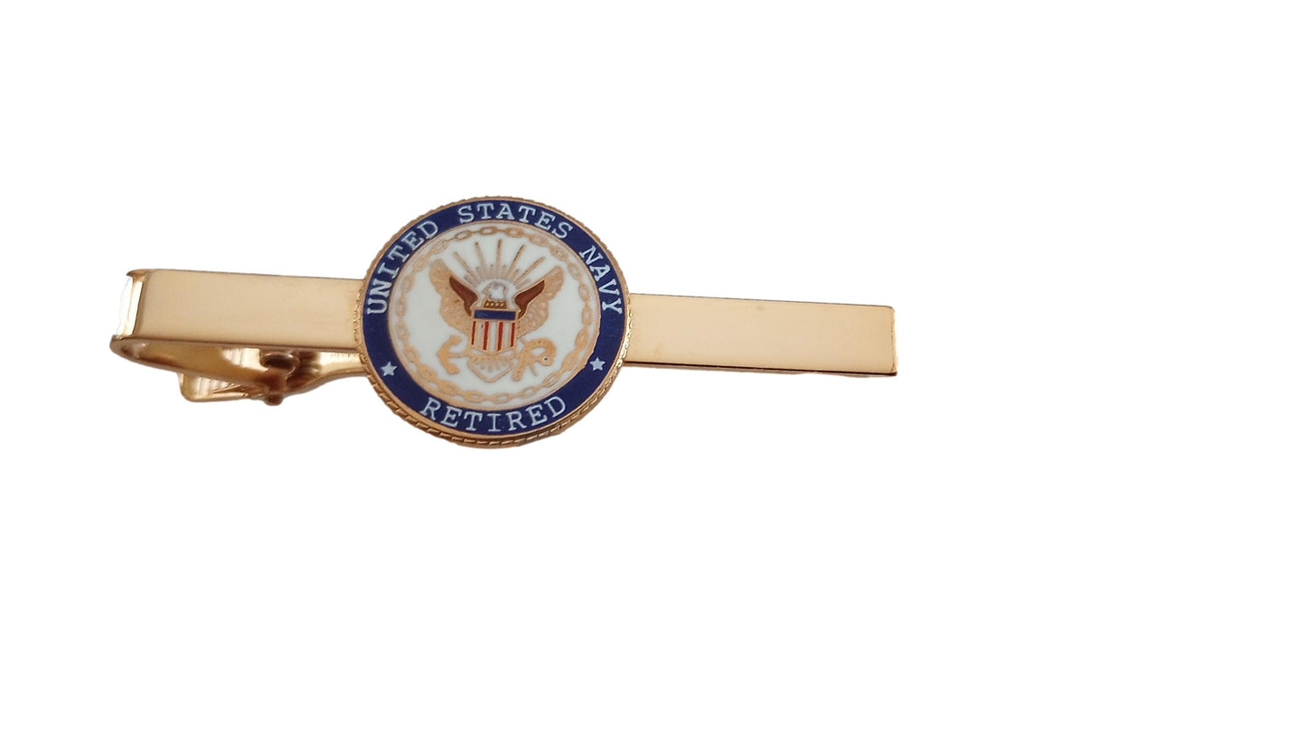 U.S MILITARY NAVY RETIRED TIE BAR OR TIE TAC CLIP ON TYPE ROUND NAVY INSIGNIA