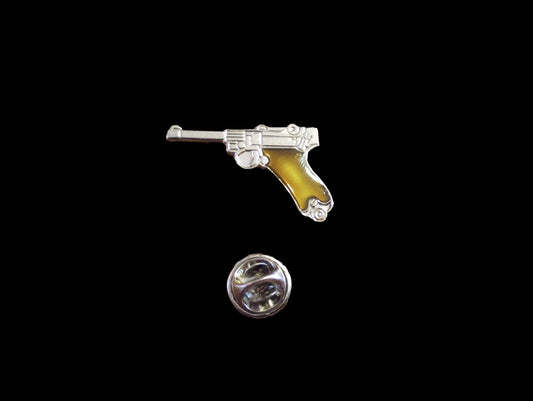 LUGER 9MM GERMAN AUTOMATIC PISTOL HAT PIN LAPEL PIN SILVER IN COLOR