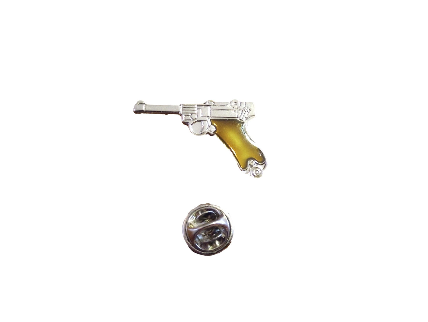 LUGER 9MM GERMAN AUTOMATIC PISTOL HAT PIN LAPEL PIN SILVER IN COLOR