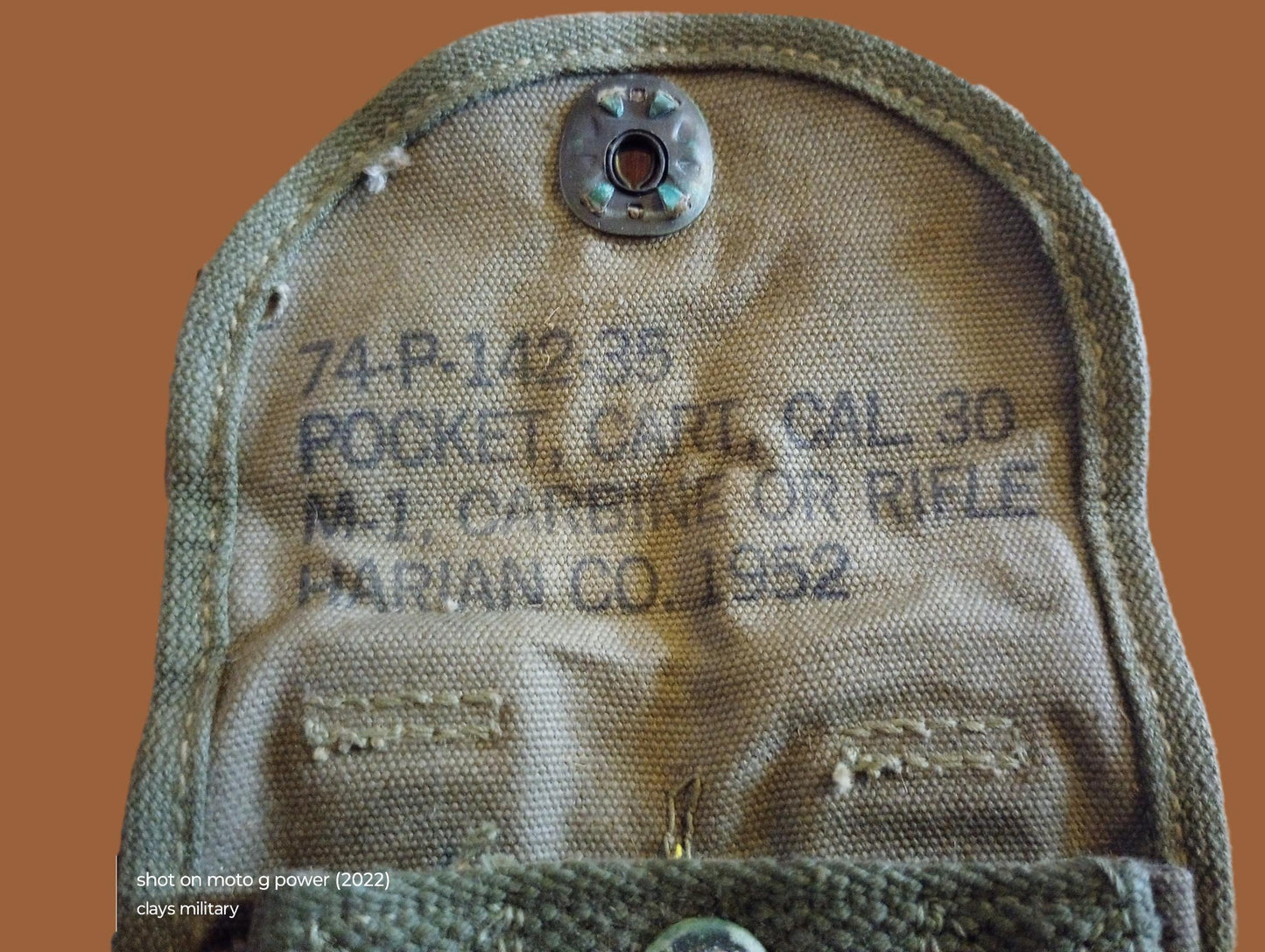 GENUINE U.S MILITARY ISSUE CARBINE 30 CALIBER CLIP POUCH DATED 1952 CANVAS