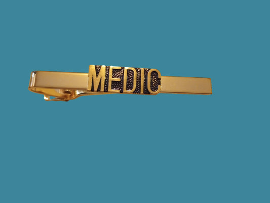 ARMY EMT MEDIC TIE BAR OR TIE TAC CLIP ON TYPE METAL GOLD COLOR BAR