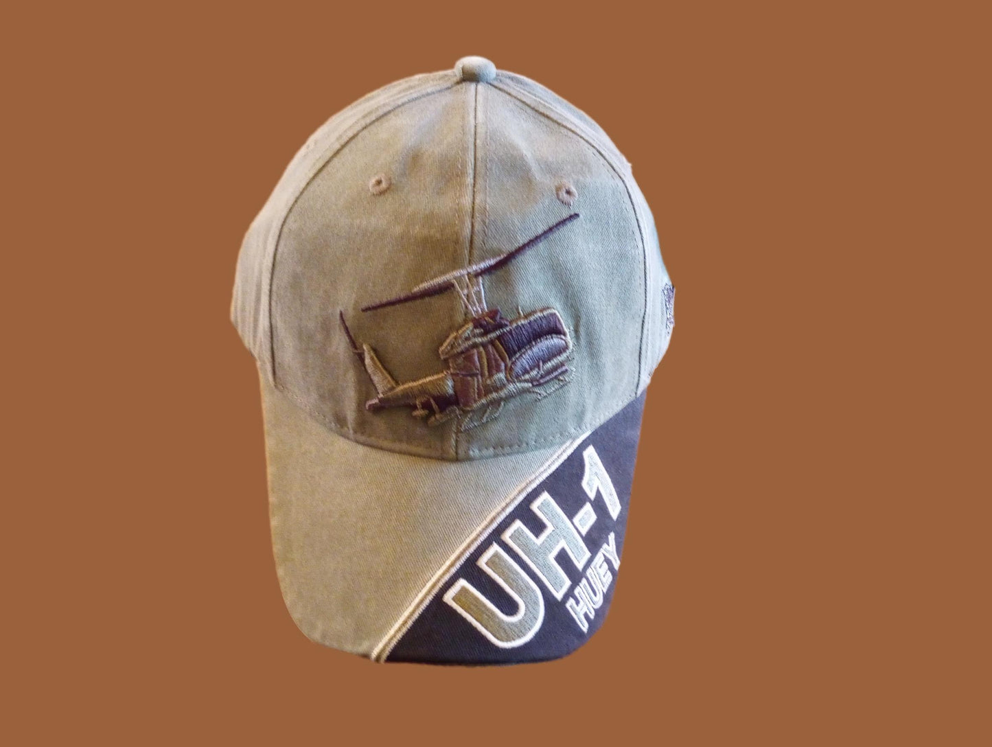 U.S ARMY UH-1 HUEY HAT EMBROIDERED MILITARY BALL CAP STONE WASHED OD GREEN