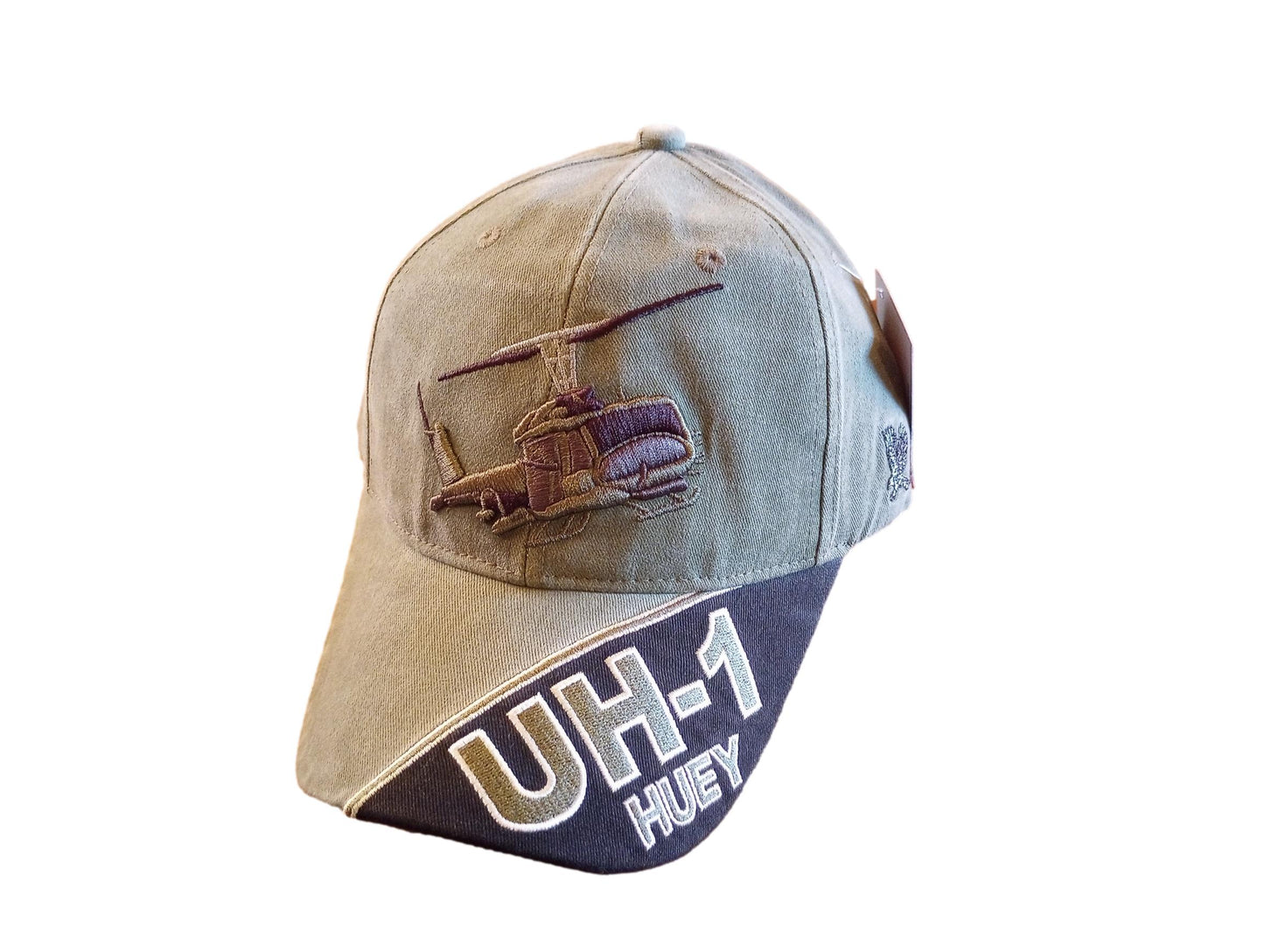 U.S ARMY UH-1 HUEY HAT EMBROIDERED MILITARY BALL CAP STONE WASHED OD GREEN