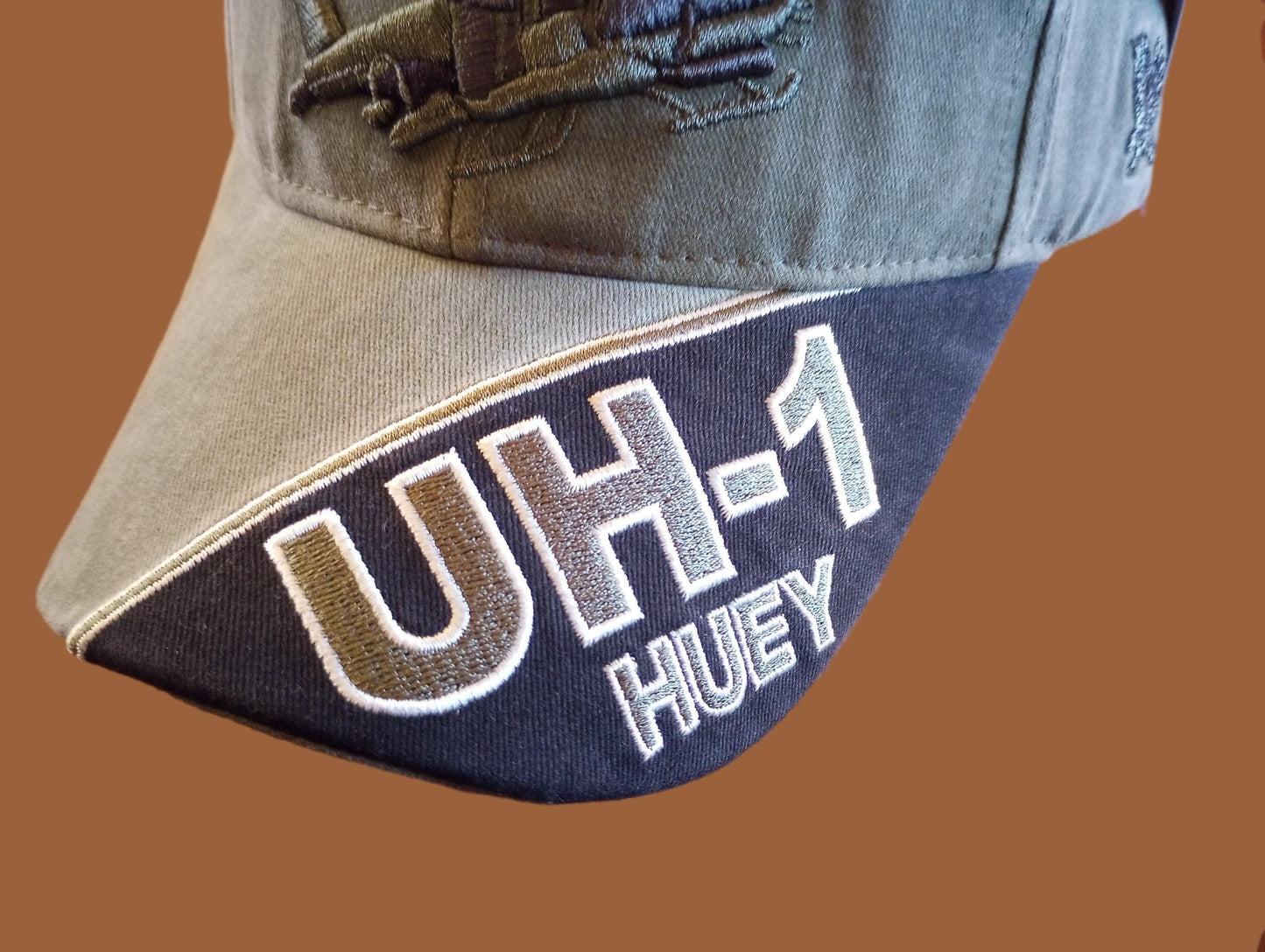 U.S ARMY UH-1 HUEY HAT EMBROIDERED MILITARY BALL CAP STONE WASHED OD GREEN