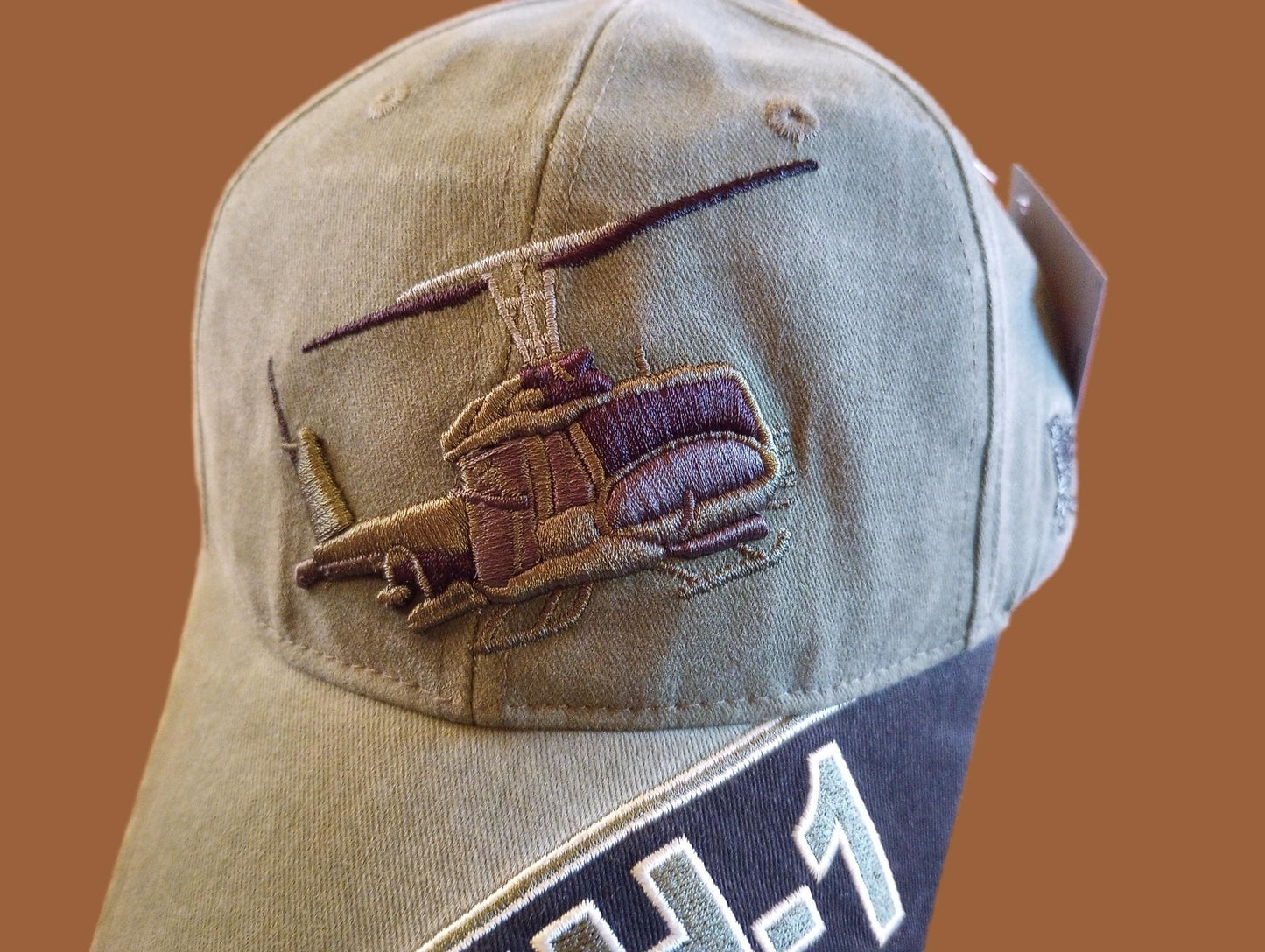 U.S ARMY UH-1 HUEY HAT EMBROIDERED MILITARY BALL CAP STONE WASHED OD GREEN