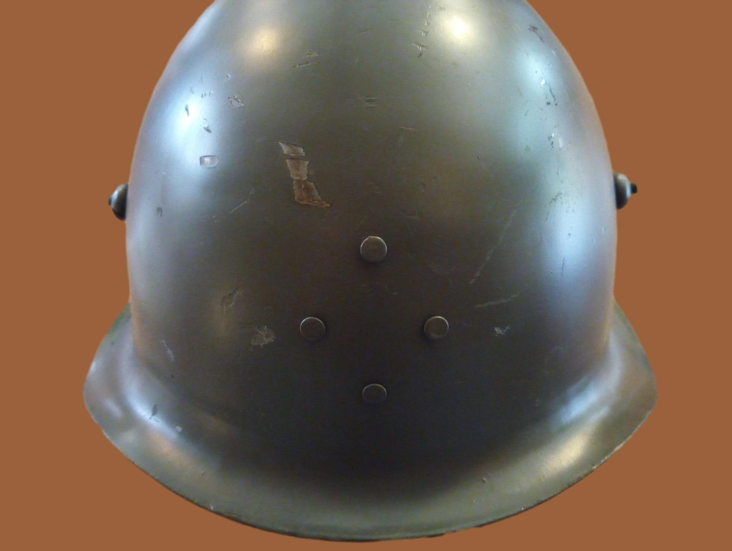 WWII ERA DANISH M/39 ROYAL GUARD HELMET WITH LINER AND LEATHER CHIN STRAP