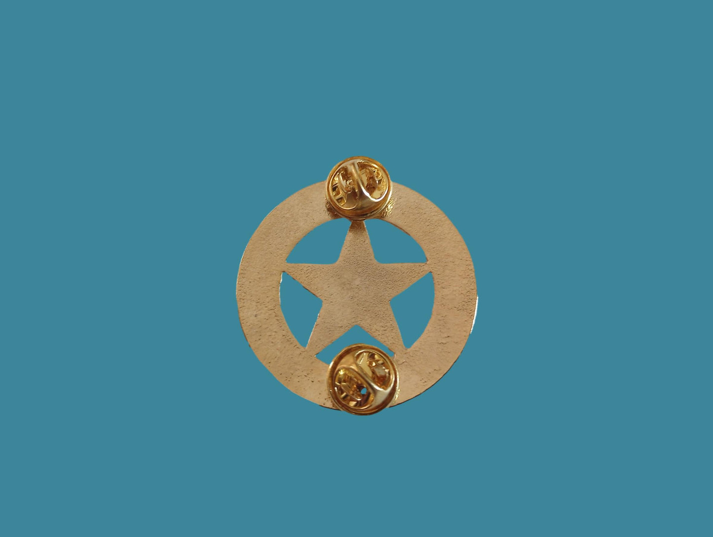 TEXAS RANGERS NOVELTY BADGE OLD WEST GOLD STAR PINBACK 1 5/8"