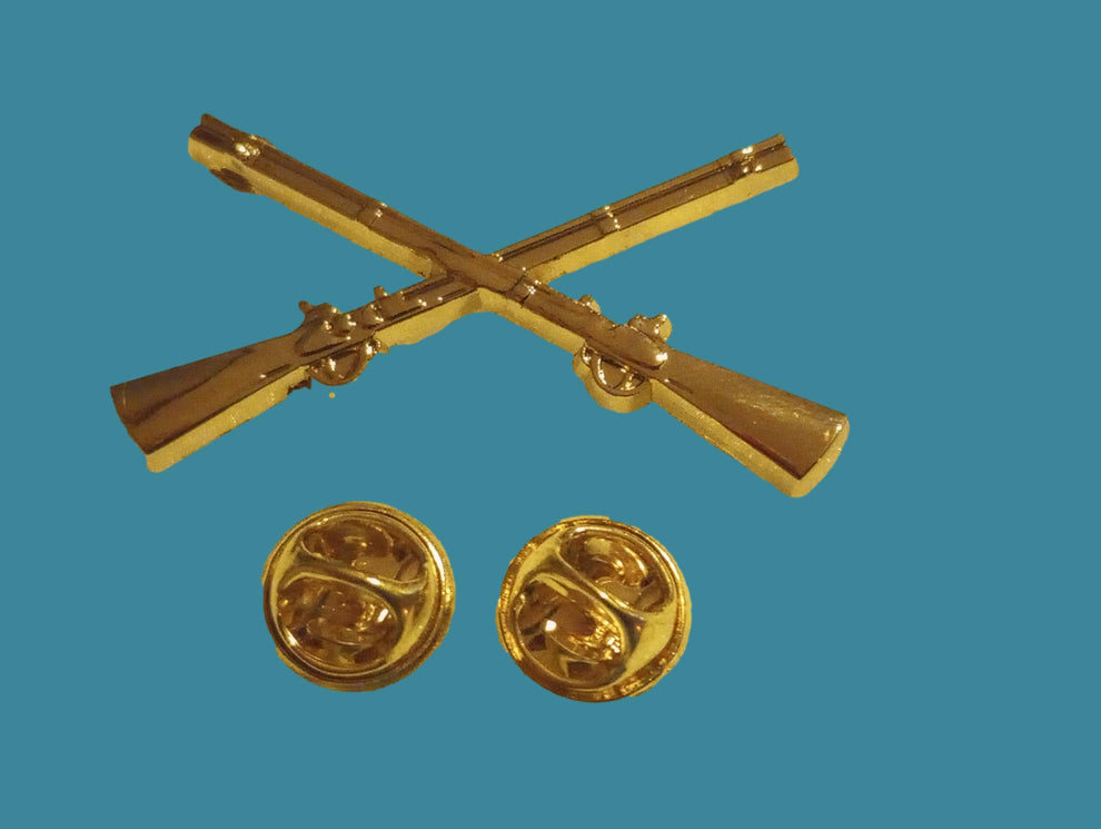 U.S MILITARY INFANTRY PIN CROSSED RIFLES METAL HAT LAPEL BADGES 1 3/4 ...