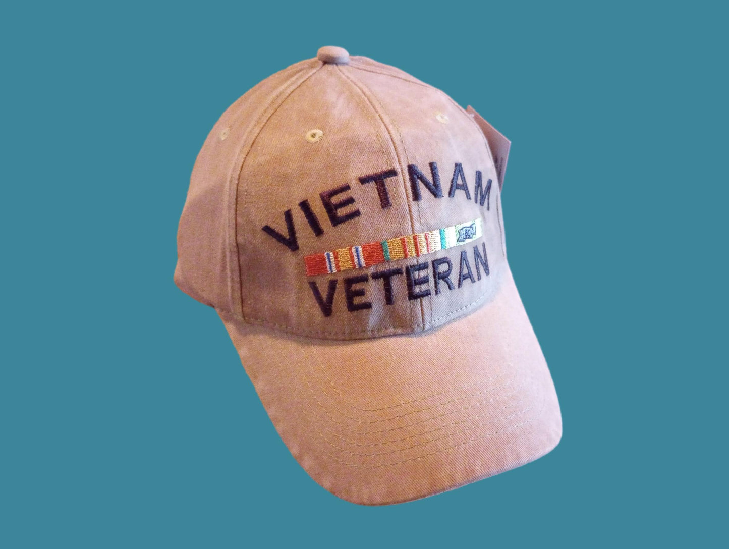 U.S MILITARY VIETNAM VETERAN HAT EMBROIDERED MILITARY BALL CAP KHAKI STONEWASHED