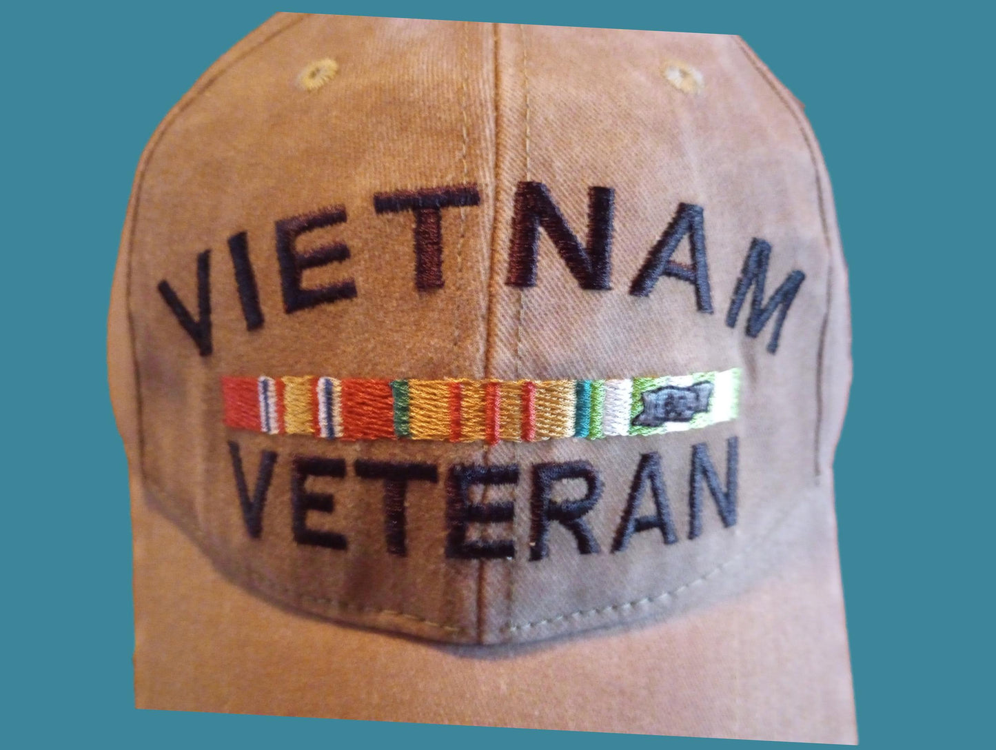 U.S MILITARY VIETNAM VETERAN HAT EMBROIDERED MILITARY BALL CAP KHAKI STONEWASHED