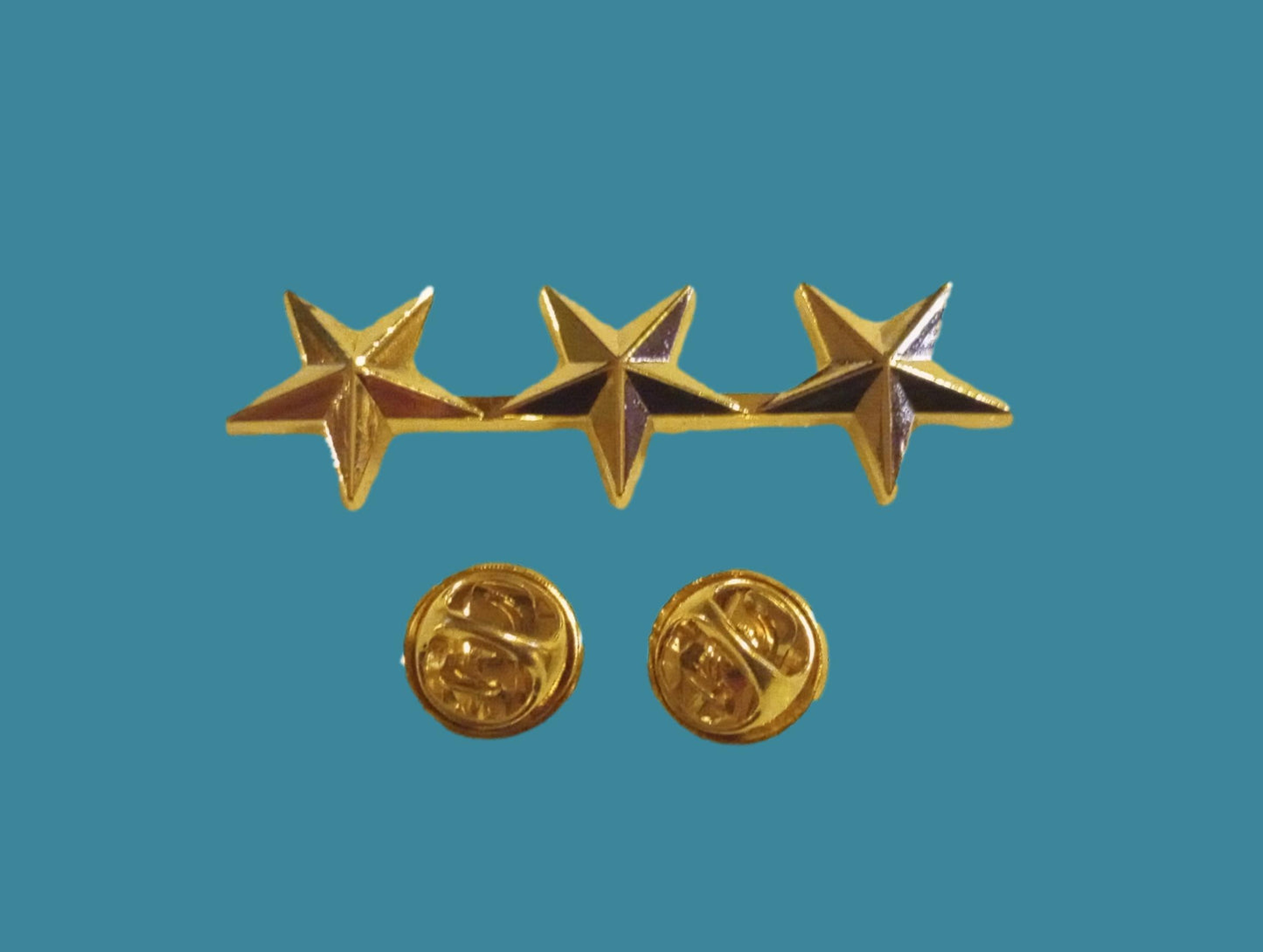 U.S MILITARY LIEUTENANT GENERAL GOLD THREE STAR COLLAR INSIGNIA PIN LAPEL