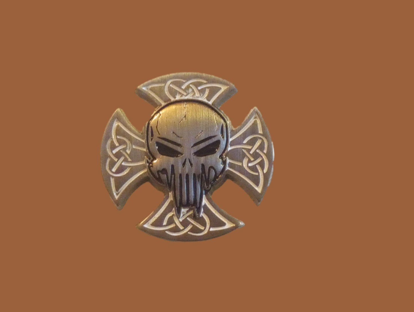 IRON CROSS HAT PIN LAPEL DOUBLE POST PIN PUNISHER SKULL & SHIELD