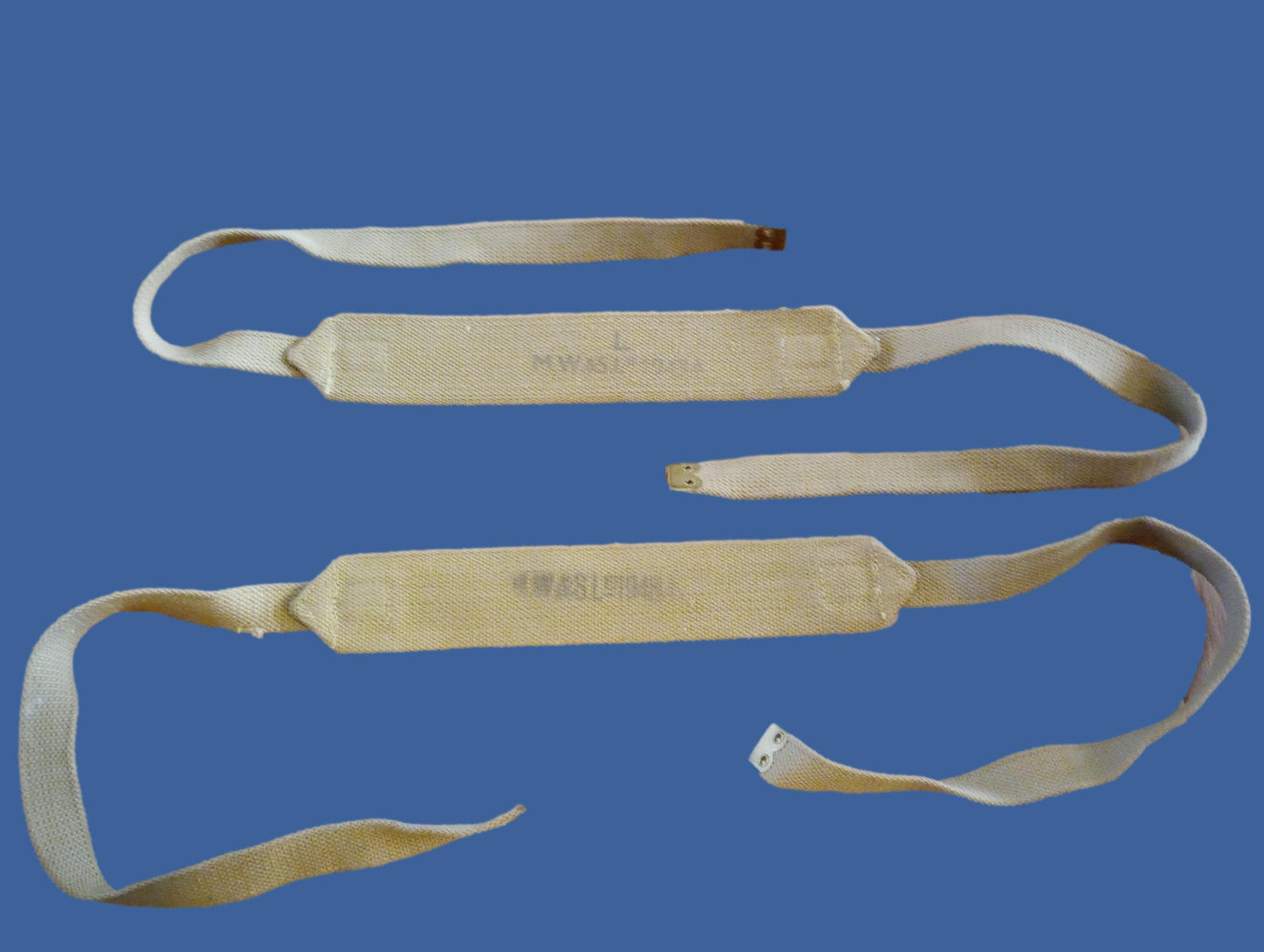 WWII BRITISH BRACES OR STRAPS KHAKI WEB COMBAT SUSPENDERS DATED 1 SET 1943