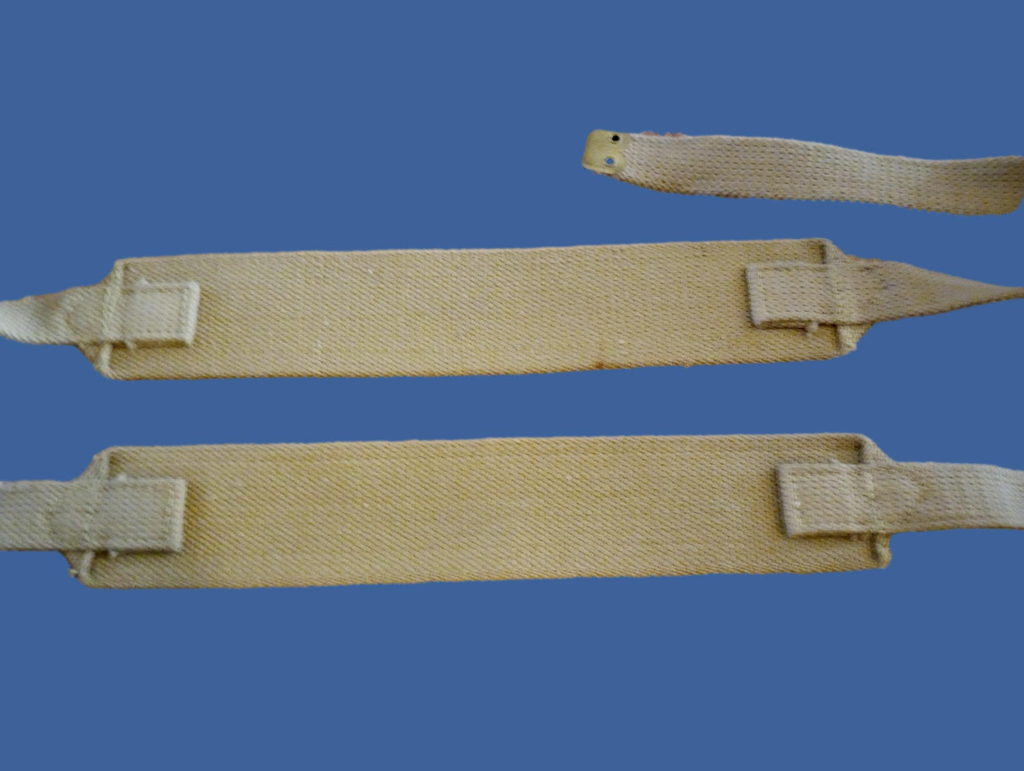 WWII BRITISH BRACES OR STRAPS KHAKI WEB COMBAT SUSPENDERS DATED 1 SET 1943