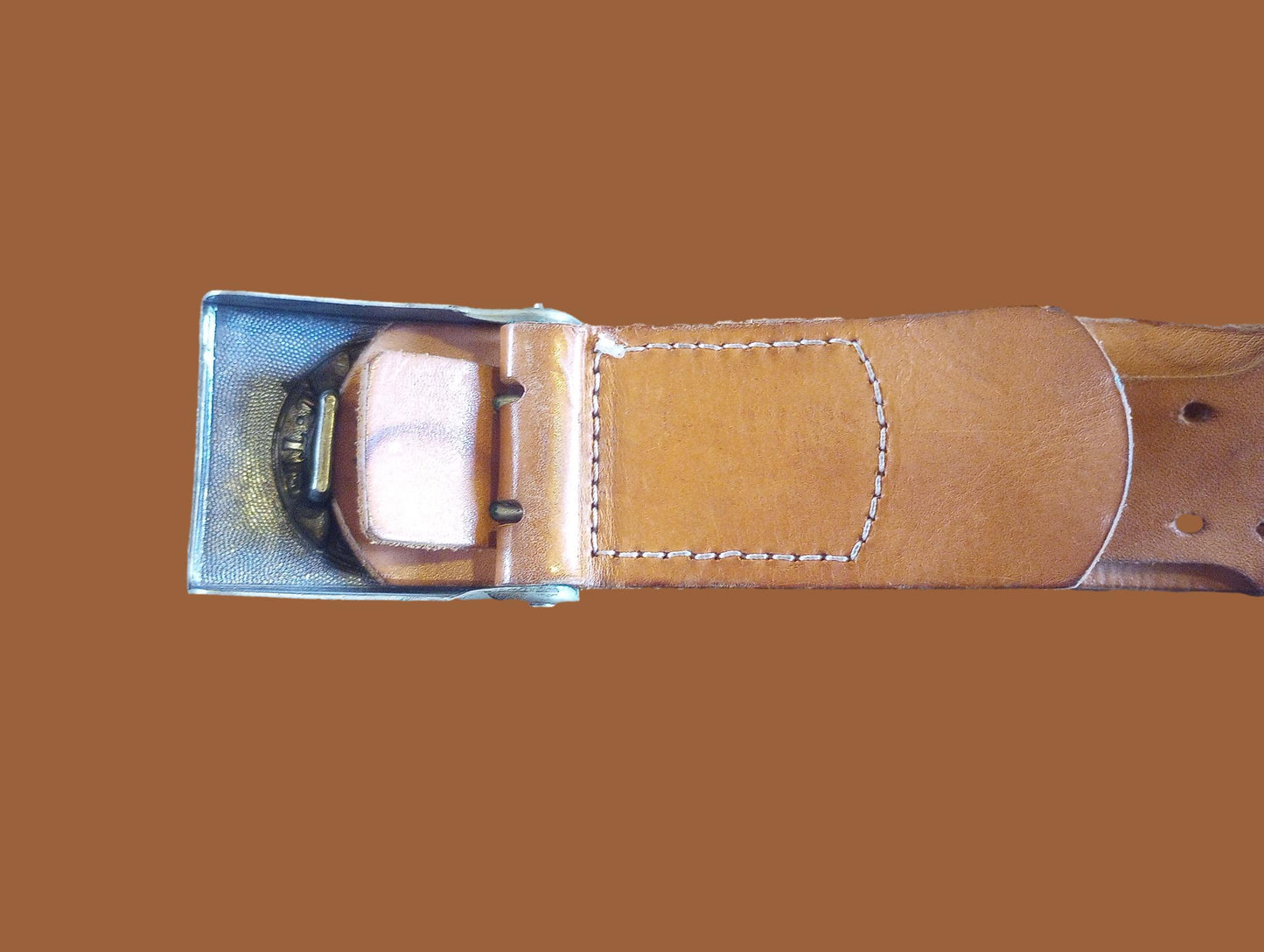 POST WAR WEST GERMAN ARMY LEATHER BELT + BUCKLE SIZE MEDIUM 100cm 39" INCHES