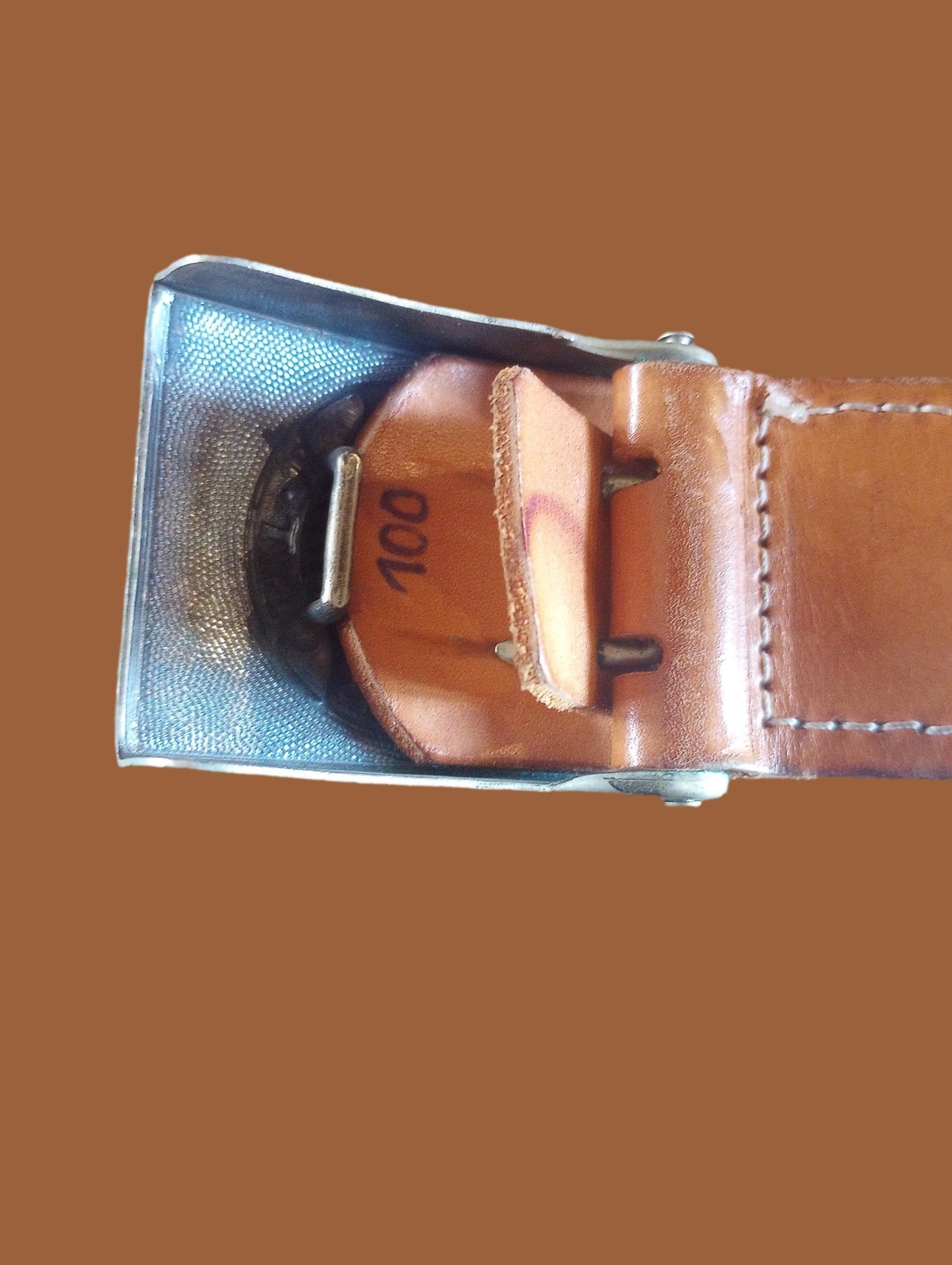 POST WAR WEST GERMAN ARMY LEATHER BELT + BUCKLE SIZE MEDIUM 100cm 39" INCHES