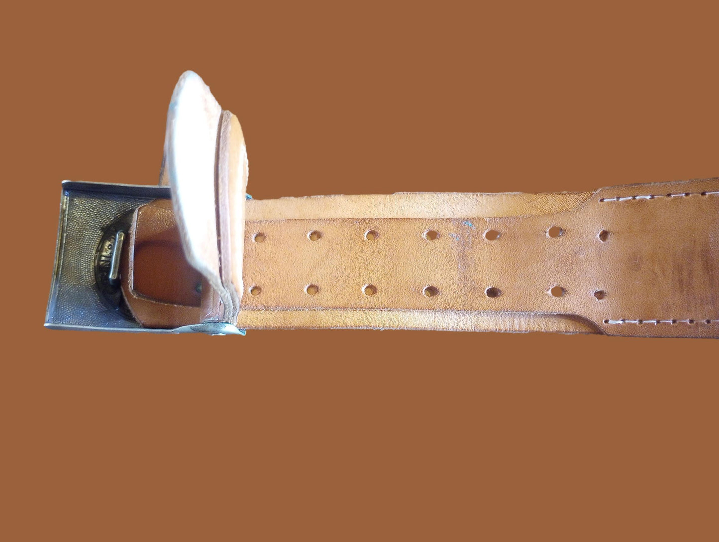 POST WAR WEST GERMAN ARMY LEATHER BELT + BUCKLE SIZE MEDIUM 100cm 39" INCHES