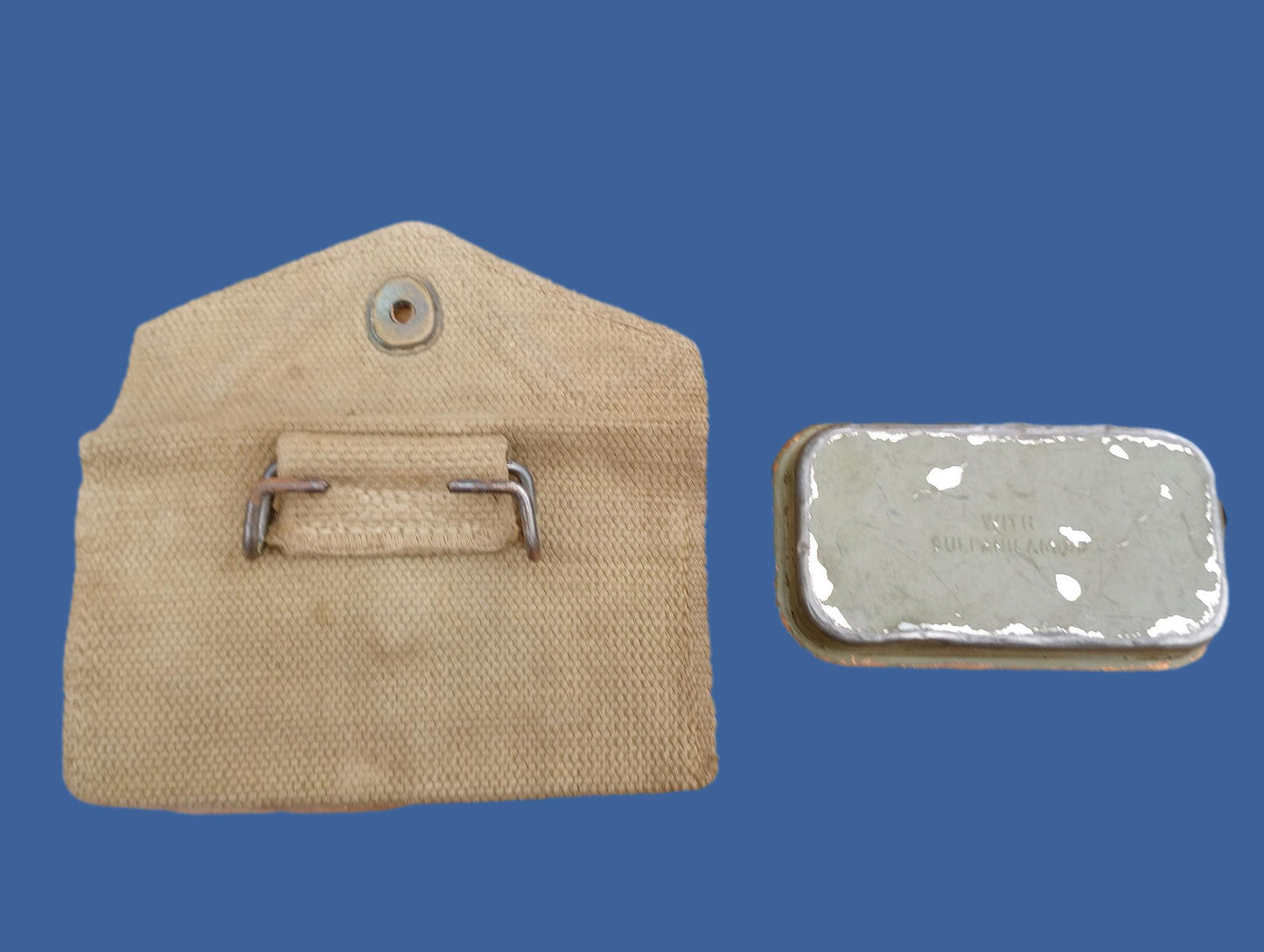 WWII U.S Army/USMC Khaki First Aid Pouch & Carlisle Tin Bandage M-1924