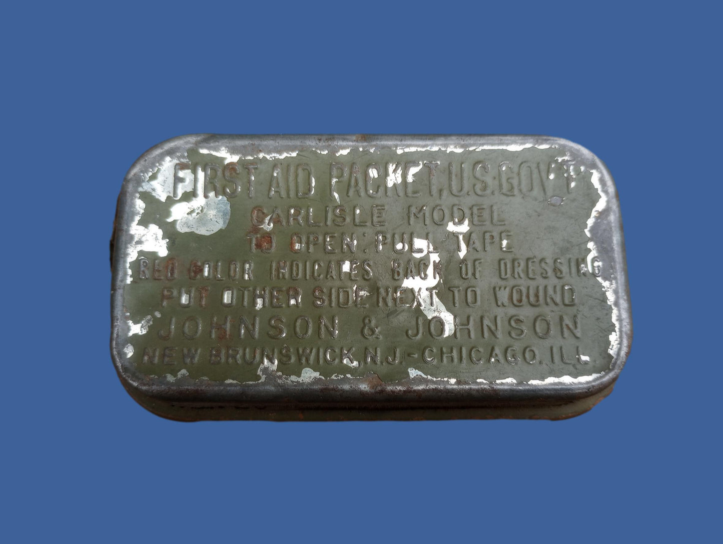 WWII U.S Army/USMC Khaki First Aid Pouch & Carlisle Tin Bandage M-1924