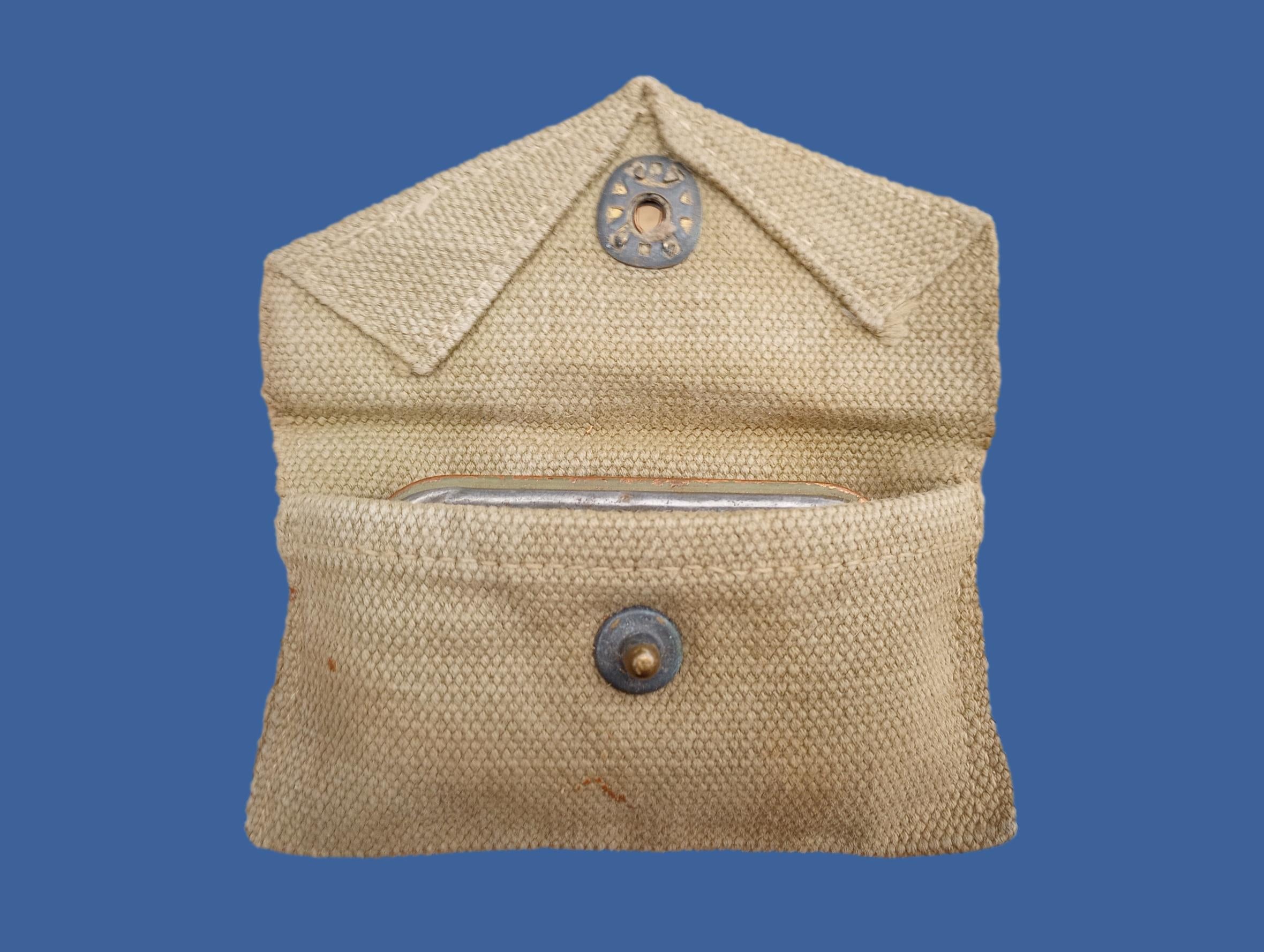 WWII U.S Army/USMC Khaki First Aid Pouch & Carlisle Tin Bandage M