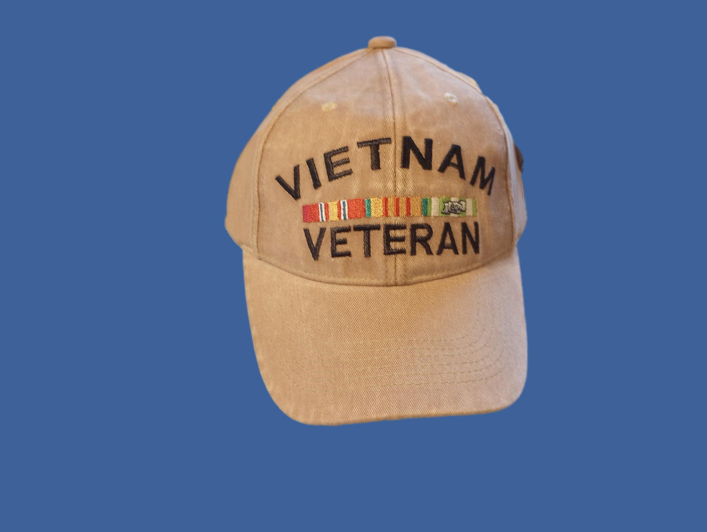 U.S MILITARY VIETNAM VETERAN HAT EMBROIDERED MILITARY BALL CAP KHAKI STONEWASHED