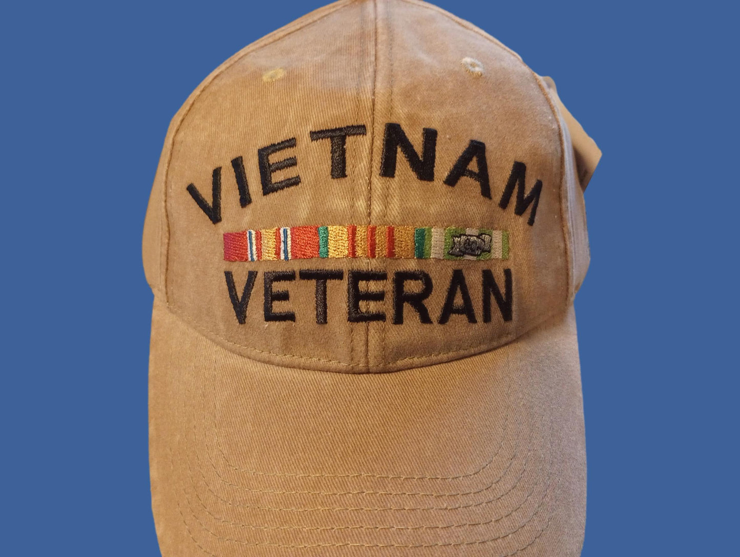 U.S MILITARY VIETNAM VETERAN HAT EMBROIDERED MILITARY BALL CAP KHAKI STONEWASHED