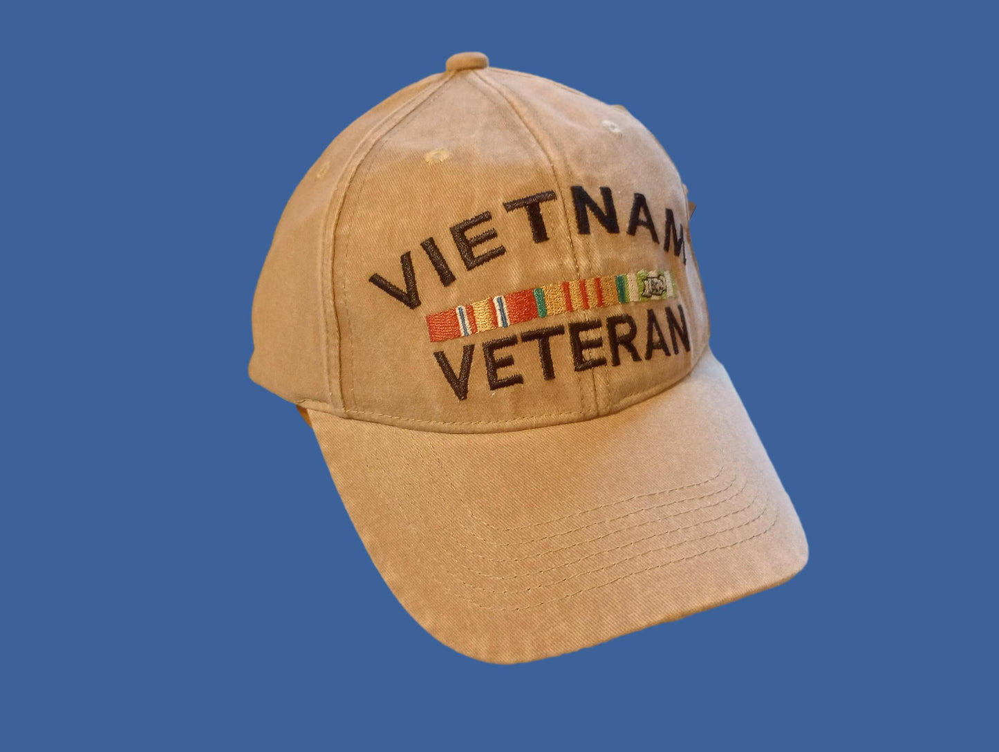 U.S MILITARY VIETNAM VETERAN HAT EMBROIDERED MILITARY BALL CAP KHAKI STONEWASHED