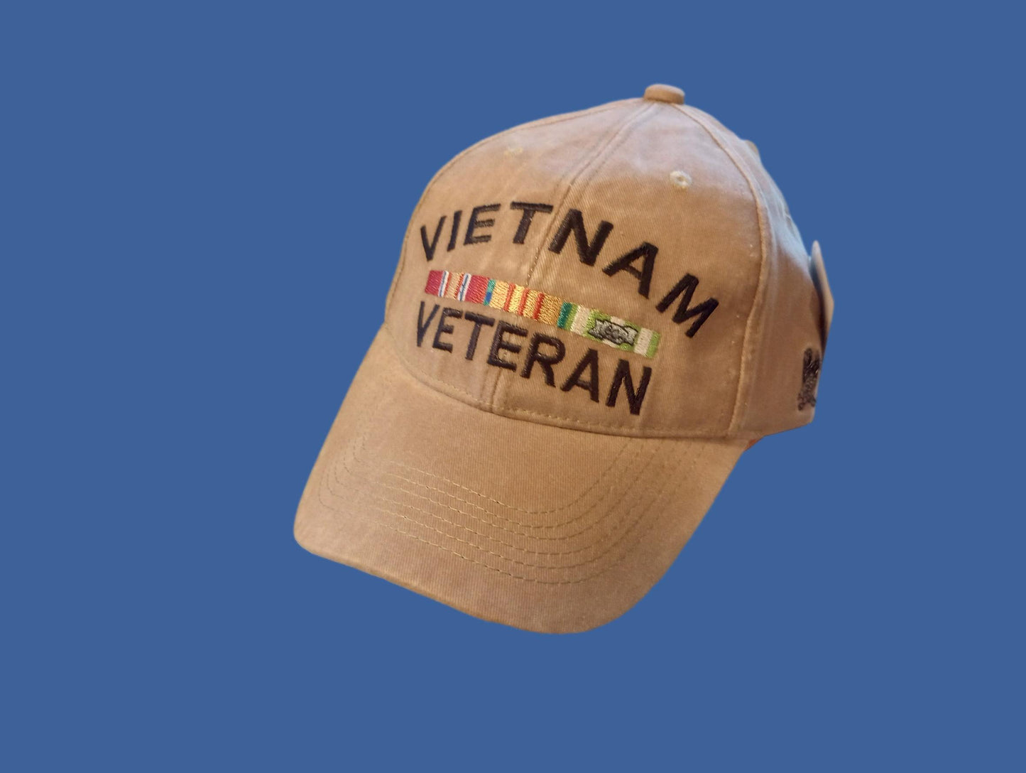 U.S MILITARY VIETNAM VETERAN HAT EMBROIDERED MILITARY BALL CAP KHAKI STONEWASHED
