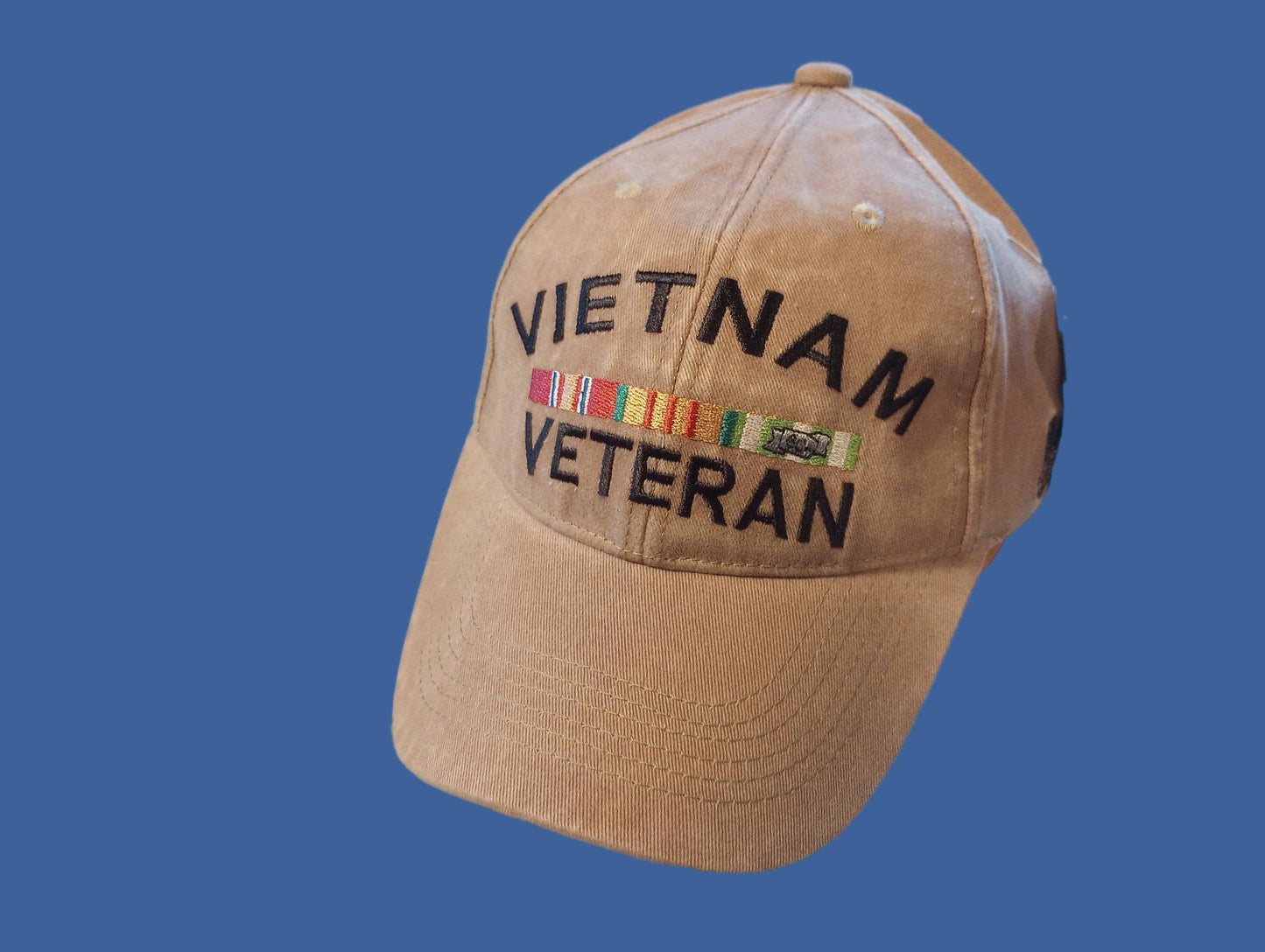 U.S MILITARY VIETNAM VETERAN HAT EMBROIDERED MILITARY BALL CAP KHAKI STONEWASHED
