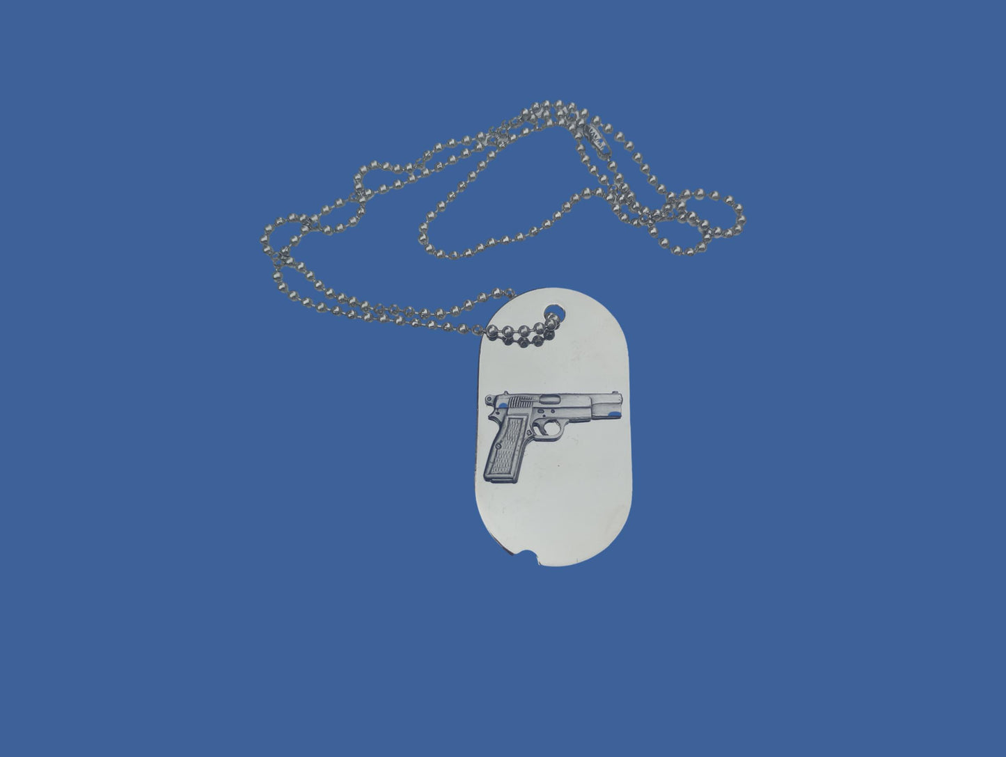 9MM CHROME PLATED NECKLACE DOG TAG WITH CHAIN STAINLESS STEEL